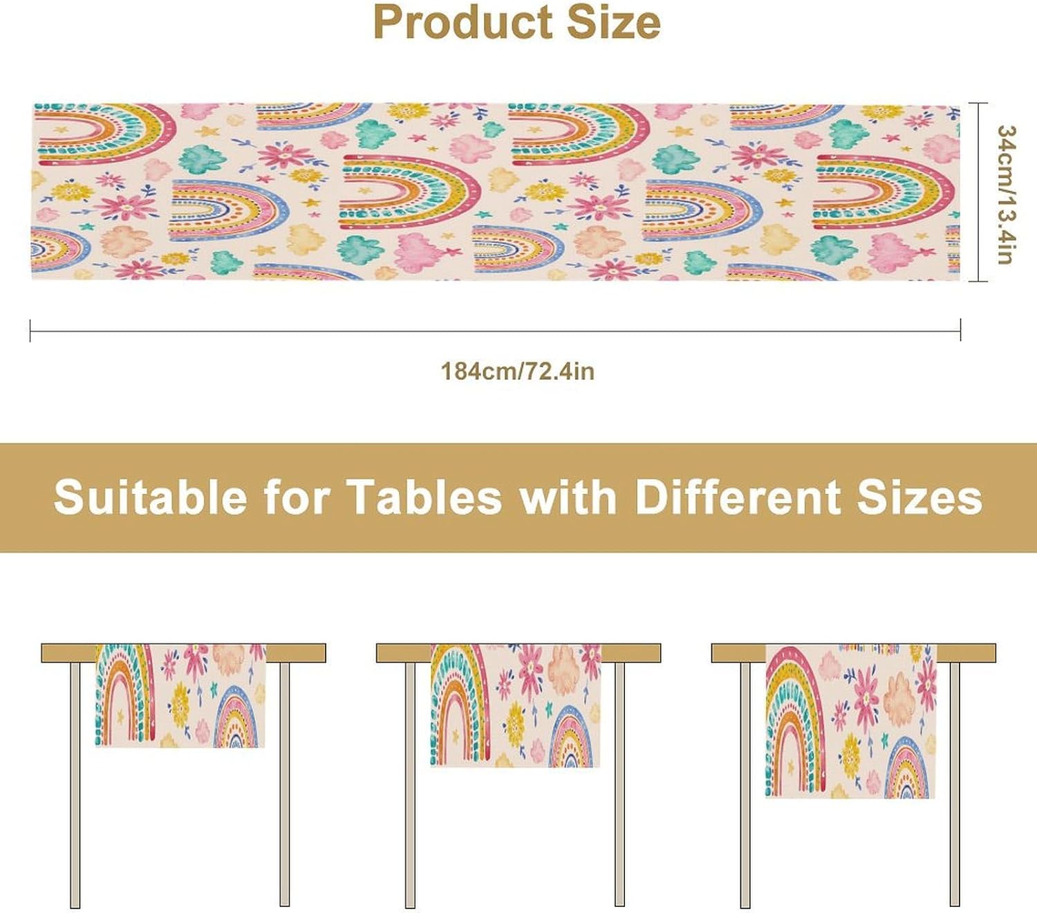 Fantasy Cartoon Colorful Rainbow Table Runner Pink Abstract Cute Boho Rainbow Pattern Printed Linen Table Runner for