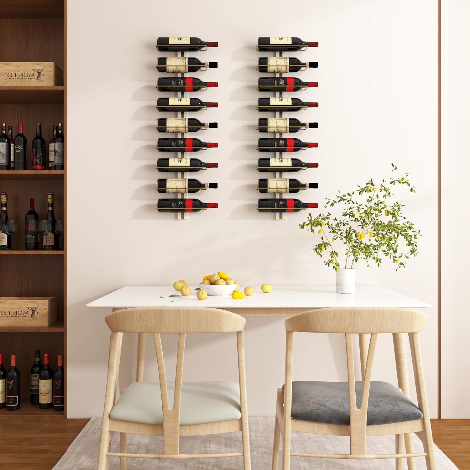 B4Life Wall-Mounted Wine Rack, 12 Bottles Wood & Metal Storage Dark Yellow | Dining Rooms, Kitchens, Home Bars