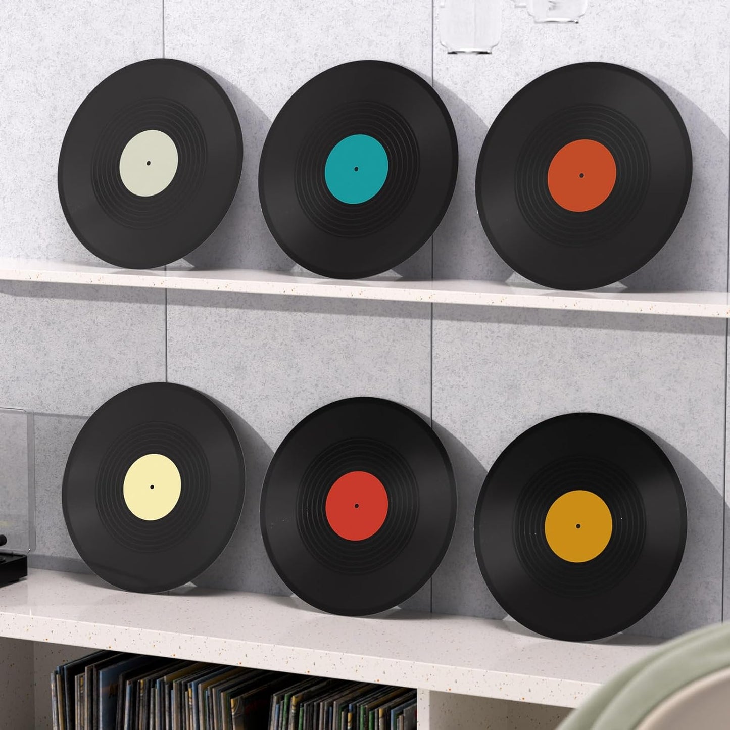 Facmogu 12 Inch Vinyl Wall Decor 6 Pack, Fake Vinyl Records Decorations | For Aesthetic Party Decor Artist Studio