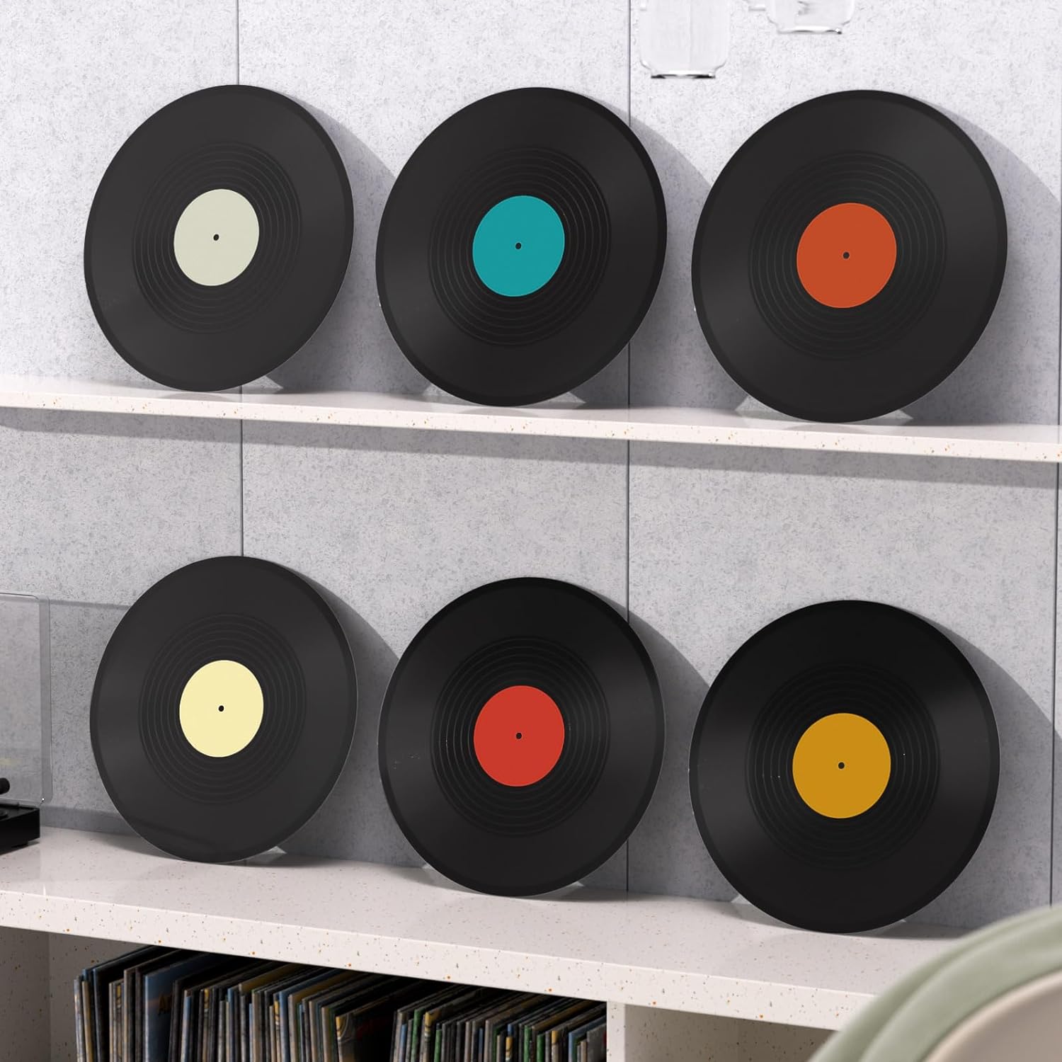 Facmogu 12 Inch Vinyl Wall Decor 6 Pack, Fake Vinyl Records Decorations | For Aesthetic Party Decor Artist Studio