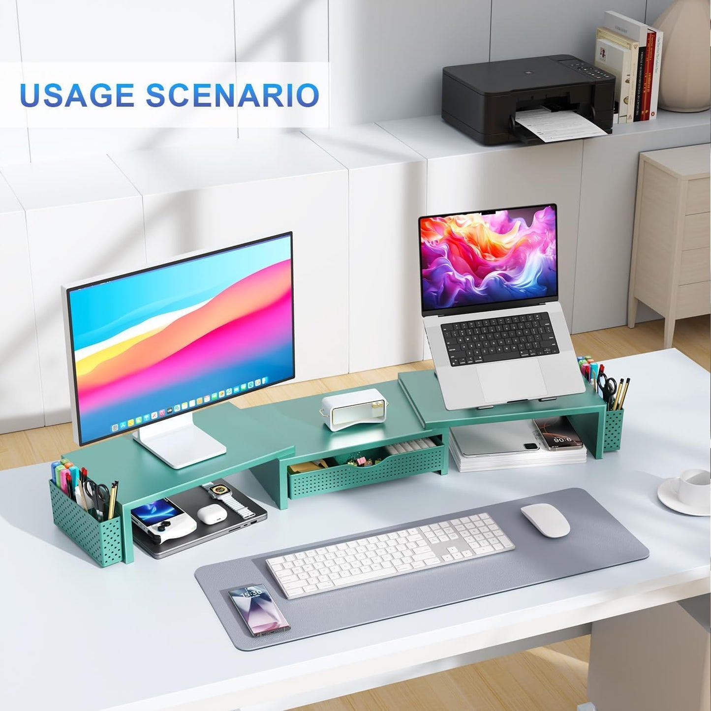 gianotter Dual Monitor Stand Riser With Drawer and 2 Pen Holders | Computer Monitor Stand Desk Organizer and