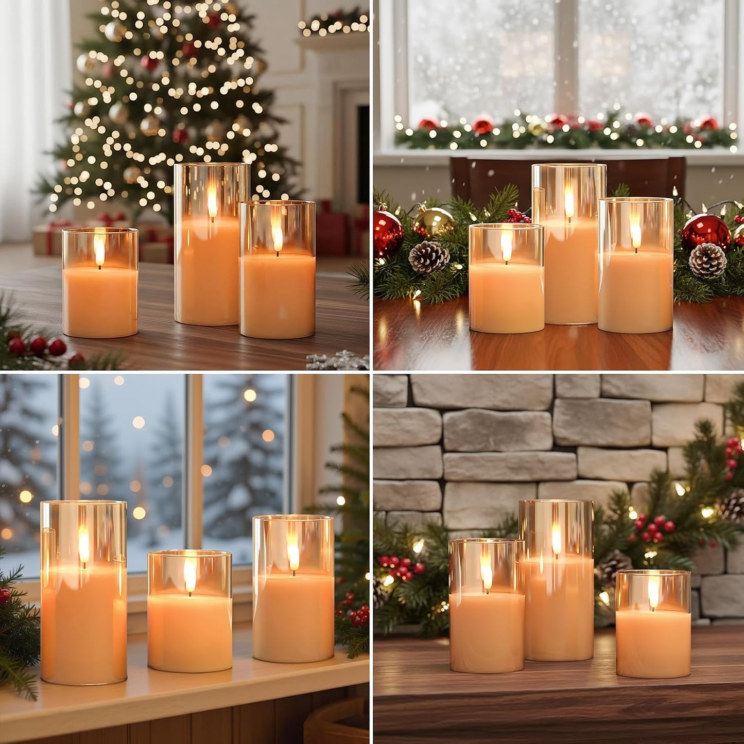 GenSwin Glass Flameless Fake Candles Battery Operated with Remote Gold | LED Candles, 3 Pack, Real Wax, Wedding