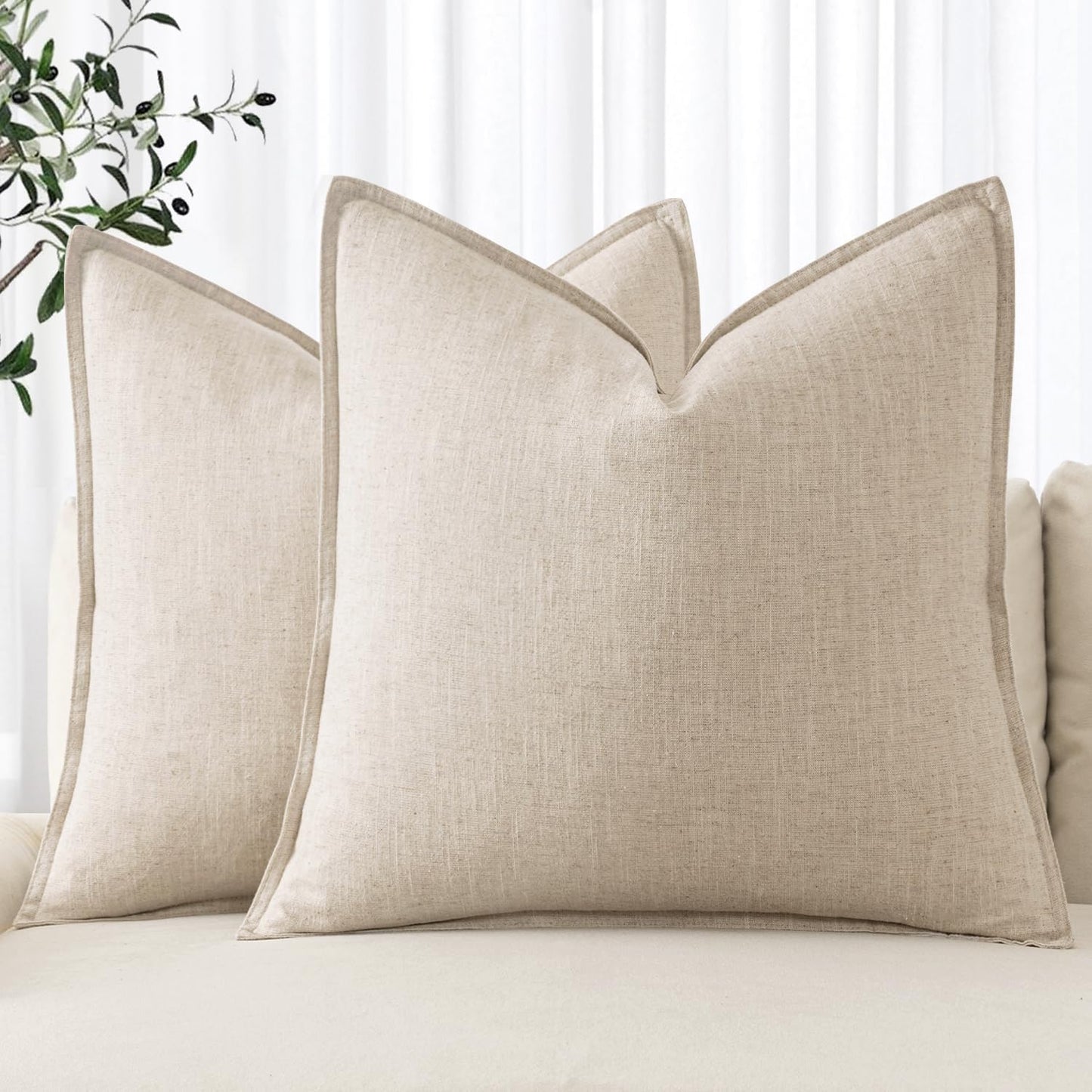 MIULEE Boho Linen Fringe Decorative Throw Pillow Covers Burgundy 18x18