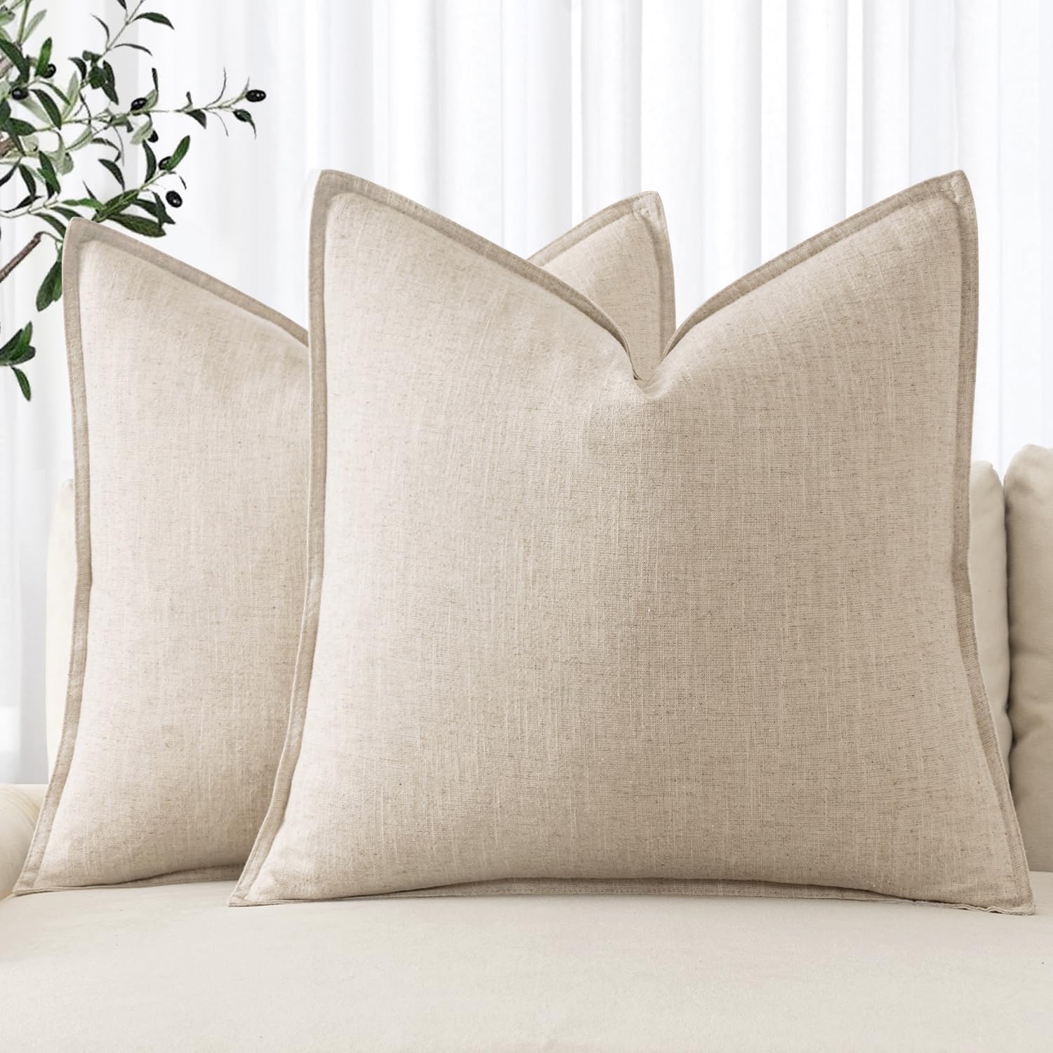 MIULEE Boho Linen Fringe Decorative Throw Pillow Covers Burgundy 18x18