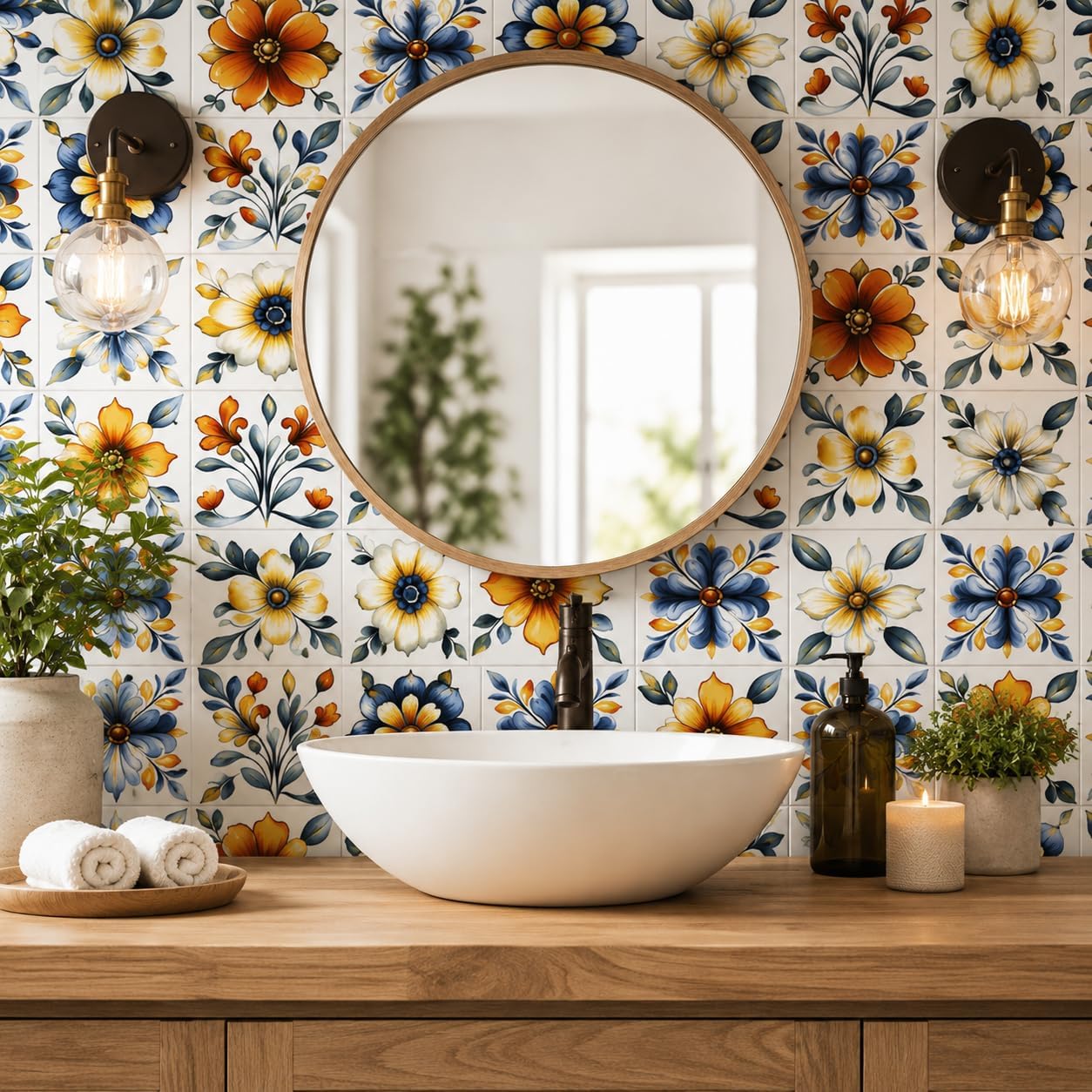 Peel & Stick Wall Tiles / Floral / Set of 24