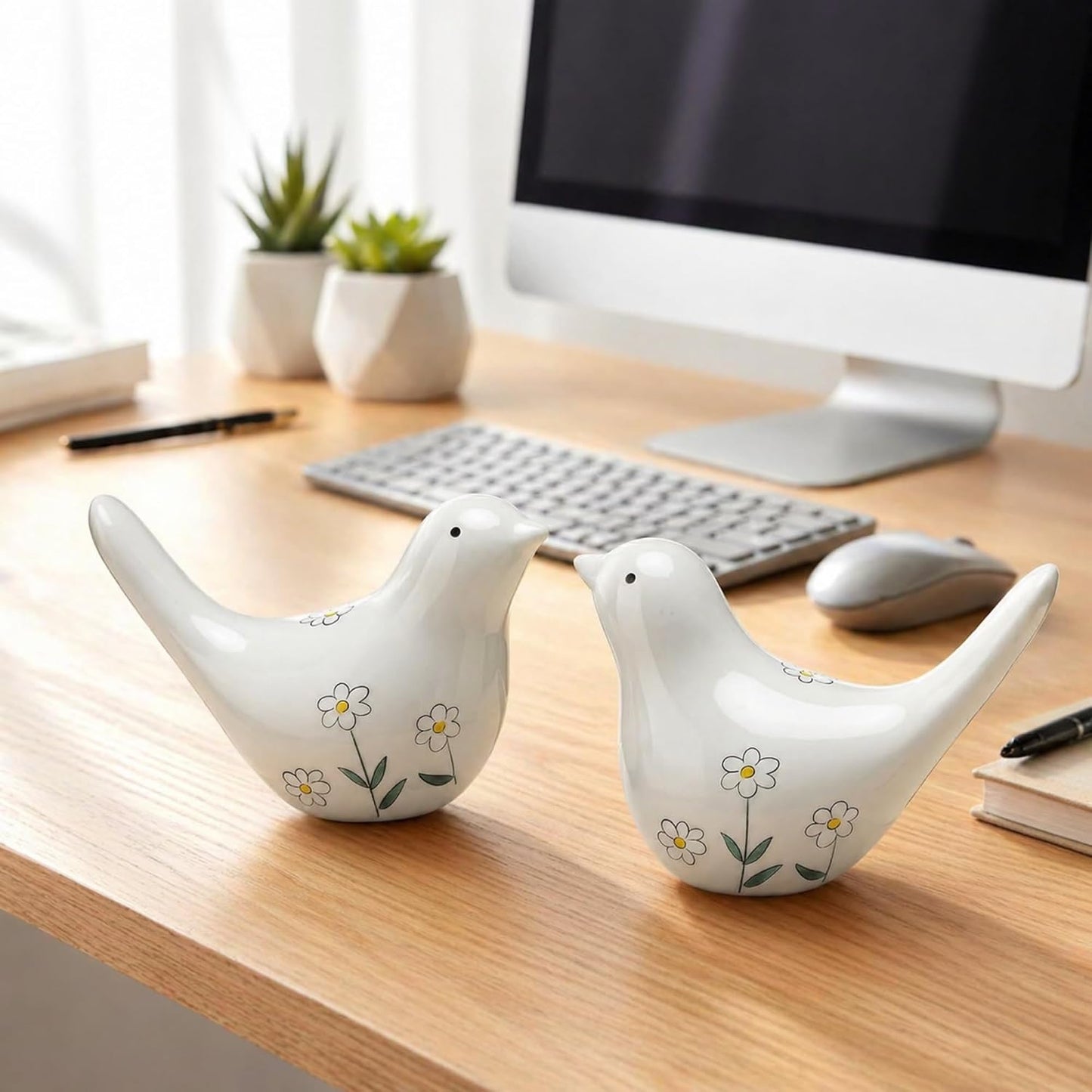 Ceramic Bird Figurines / White / Set of 2