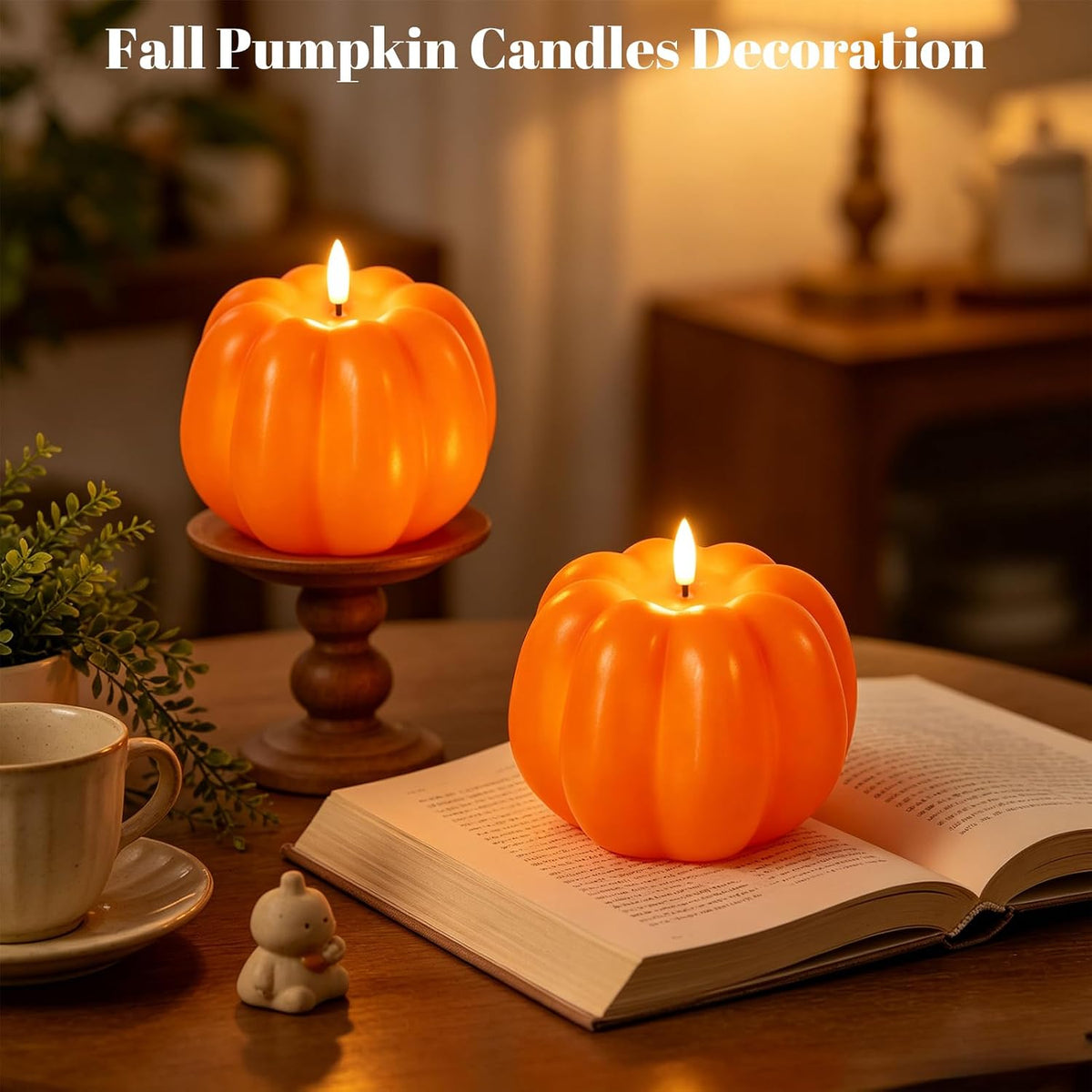 Wondise Orange Fall Decorations Real Wax Pumpkin Candles with Remote Timer | Battery Operated Fall Candles Fall Decor