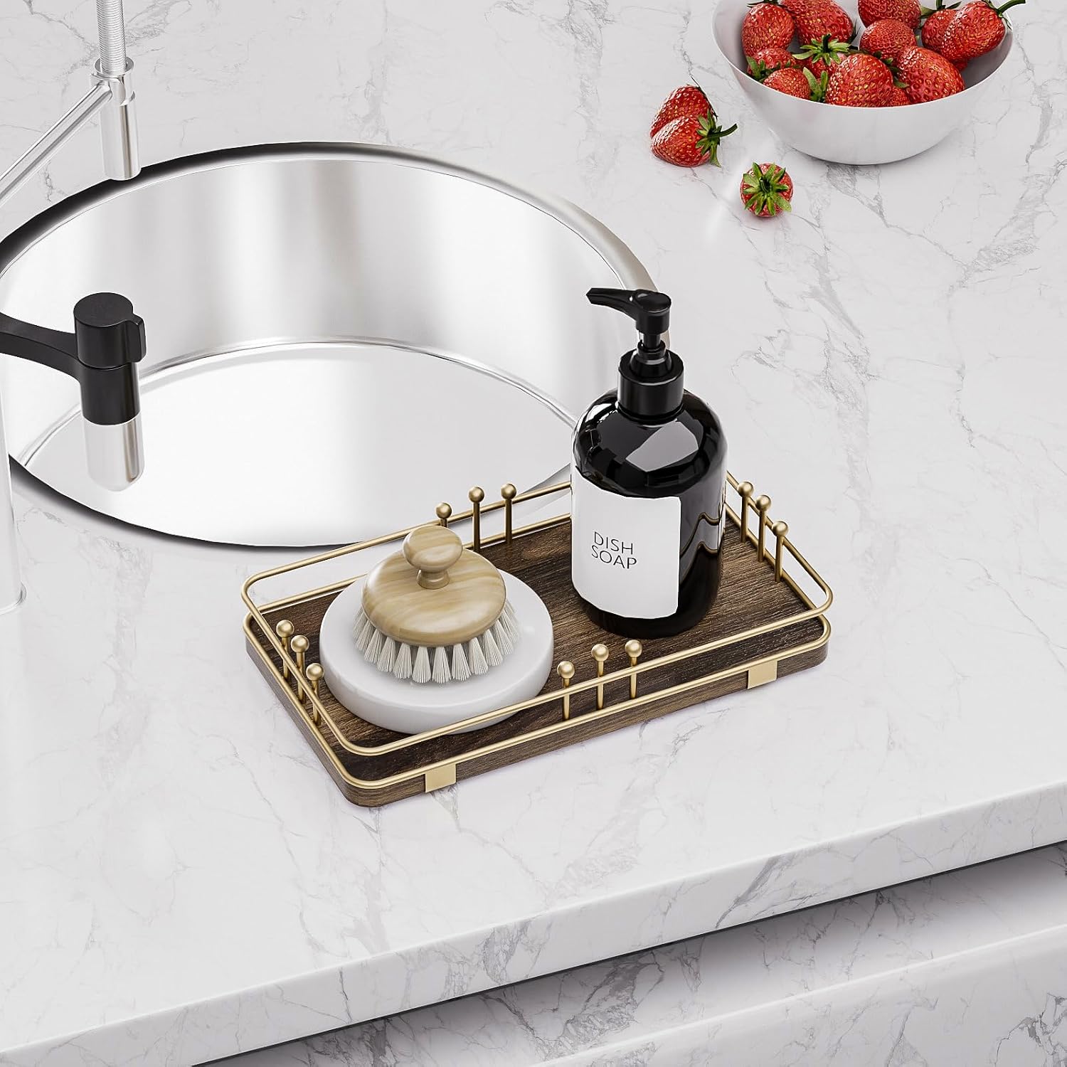 Kitchen Tray for Soap Dispenser Spice Salt / 7.9 x 4.4 x 1.6 / Brown + Gold