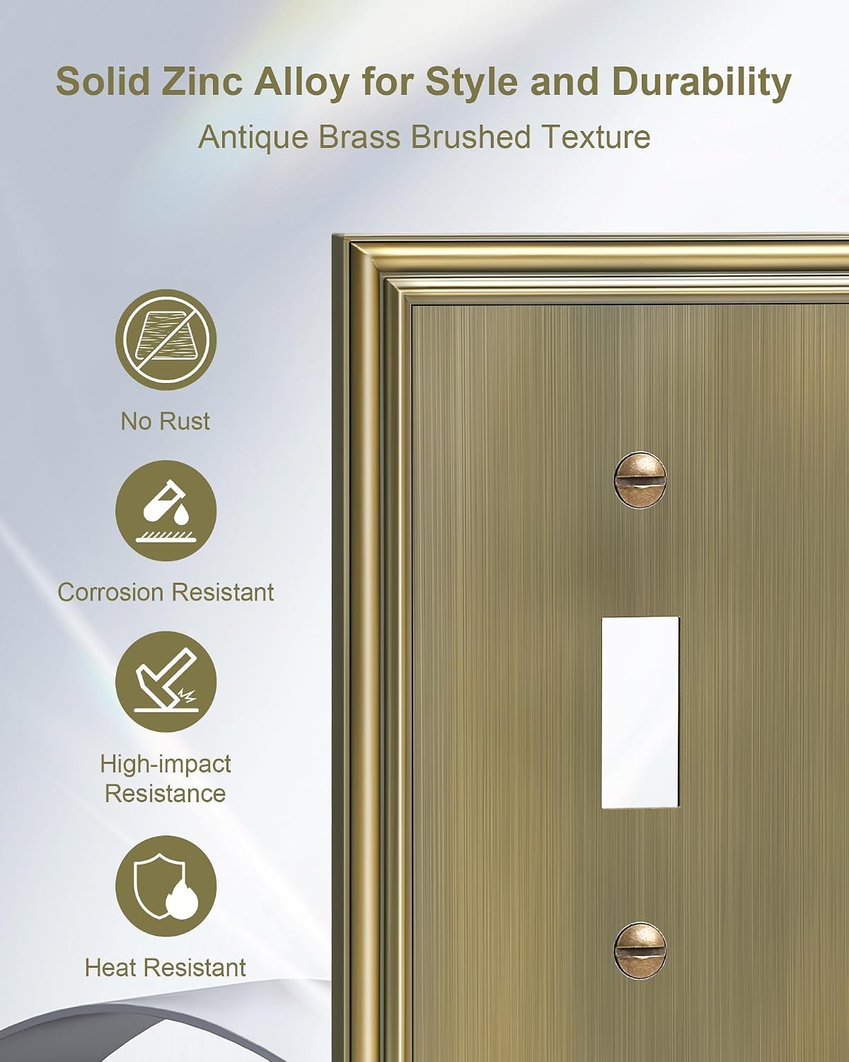 2-Pack Zinc Alloy Quad Toggle Light Switch Cover Plate, Solid Switch Cover | Durable Decorative Switch Plate Covers, 4