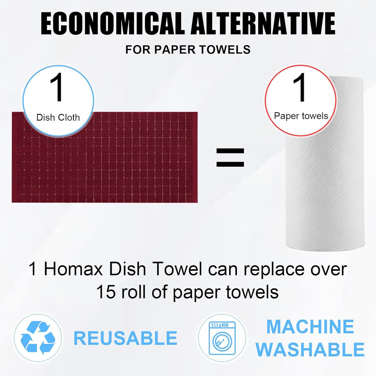 Homaxy 100% Cotton Terry Kitchen Towels, 12 Pack, Burgundy | Ultra Soft and Absorbent Dish Towels for Kitchen, Suitable