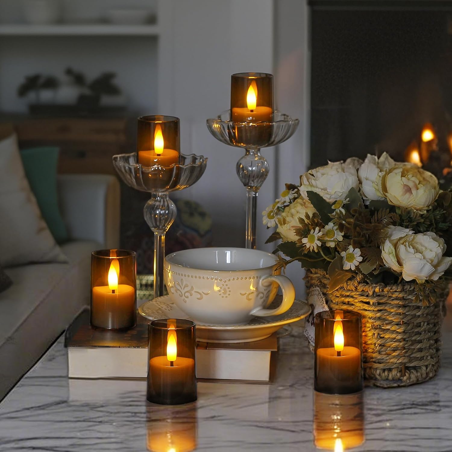 Rechargeable Acrylic Flameless Votive Candles with Timer & Remote Control, 1.7" x2.5" Flickering LED Warm Glow Tealight