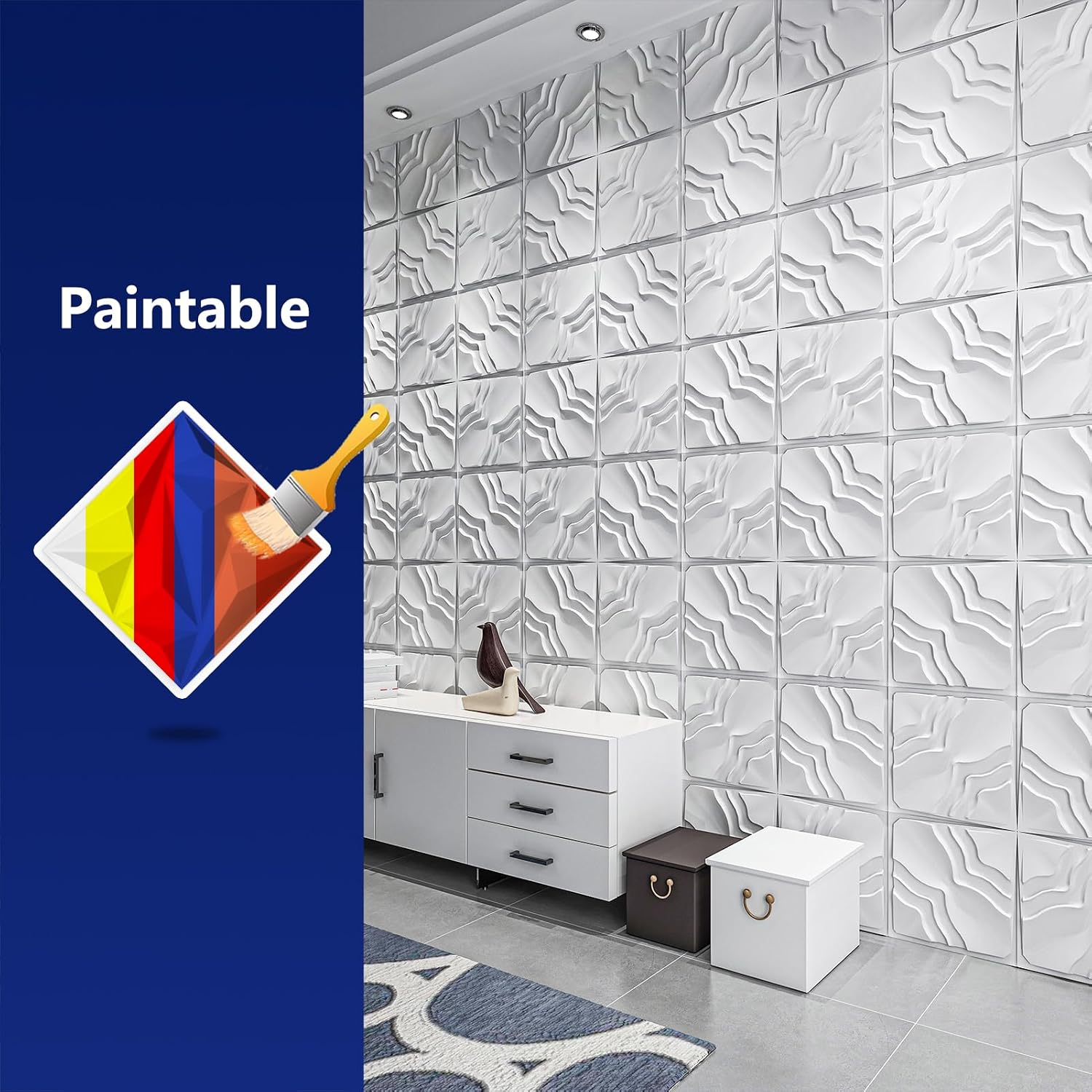 Art3dwallpanels 3D Wall Panels, 33 Pack, 12x12 Inch, White | Modern Raised 3D PVC Wall Tiles for Interior Wall Decor, 2