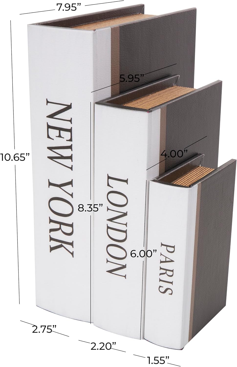 New York Storage Faux Storage Book Box / Black / 3", 2", 2 / 2 Inch / Set of 3