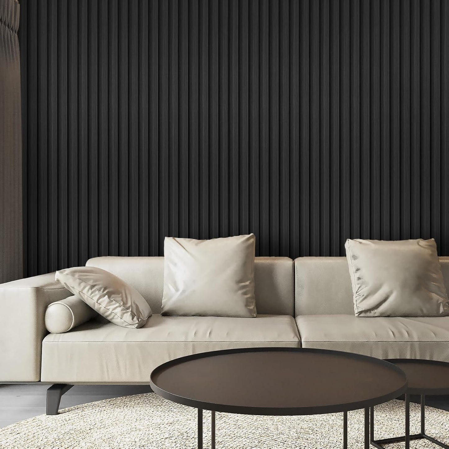 in. WPC Acoustic Slat Wall Panel for Modern Interior Decor / 96*6 / Matte Black / 96 x 6 / Set of 8