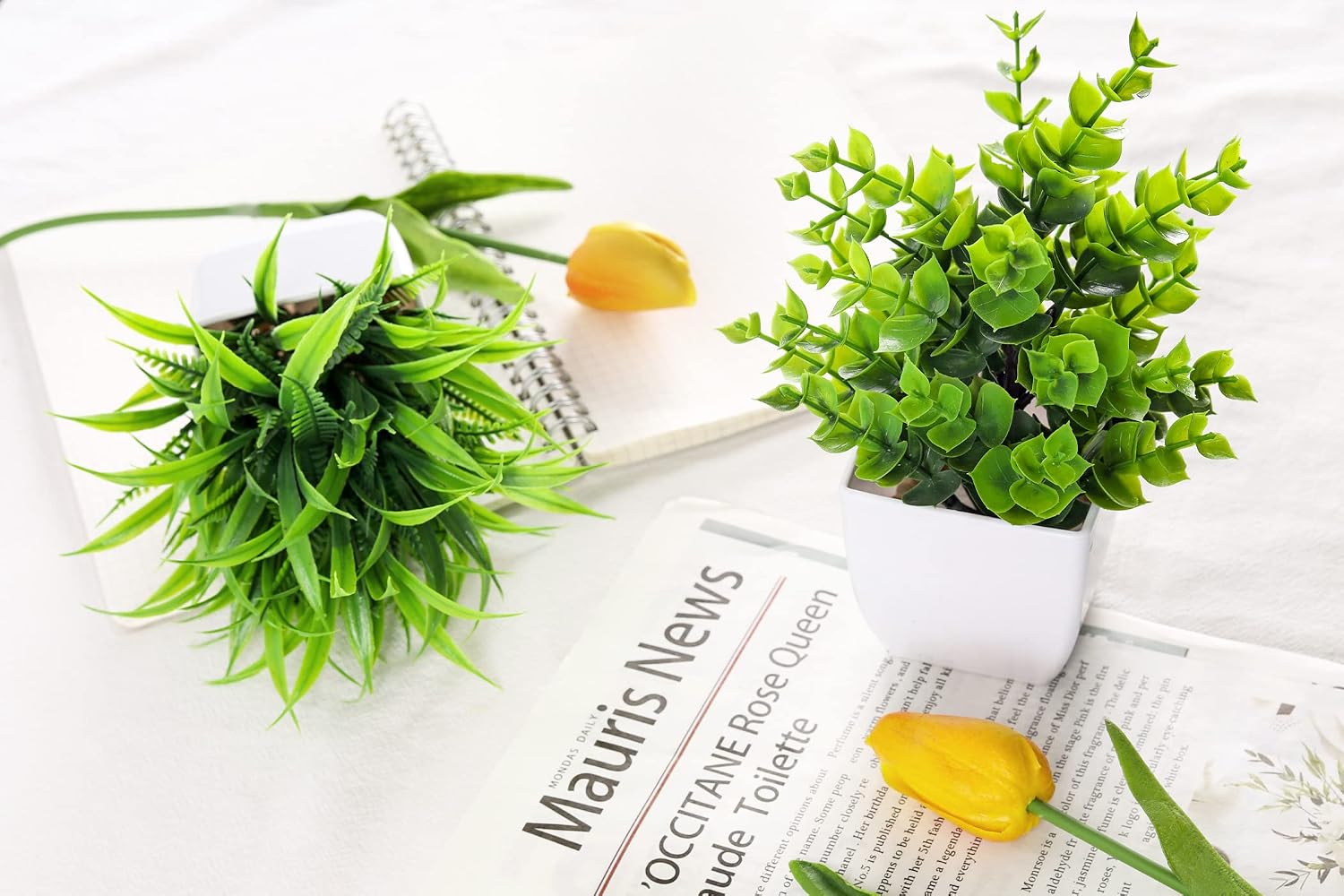 Small Fake Plants Mini Artificial Potted Plants / Green / Set of 2