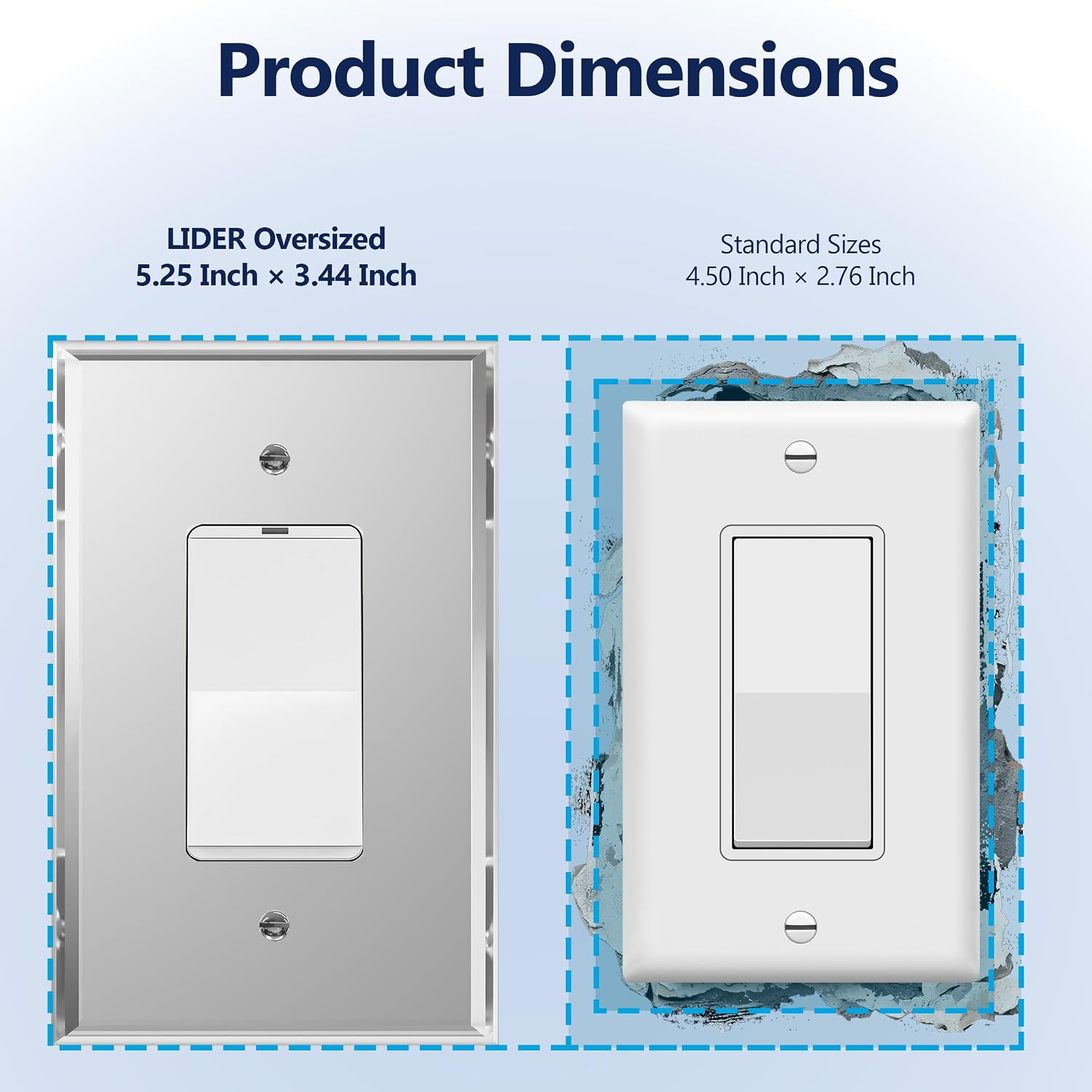 LIDER Reflective Decorator Wall Plate, Oversized 1-Gang, Acrylic, 5-Pack | Mirrored Light Switch Plate, Mirror Glass