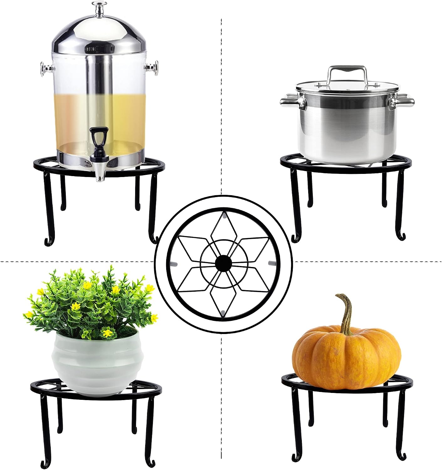 yosager 4 Pack Metal Plant Stands for Flower Pot, Heavy Duty Black Iron Potted Stand Holder, Indoor Outdoor Rustproof