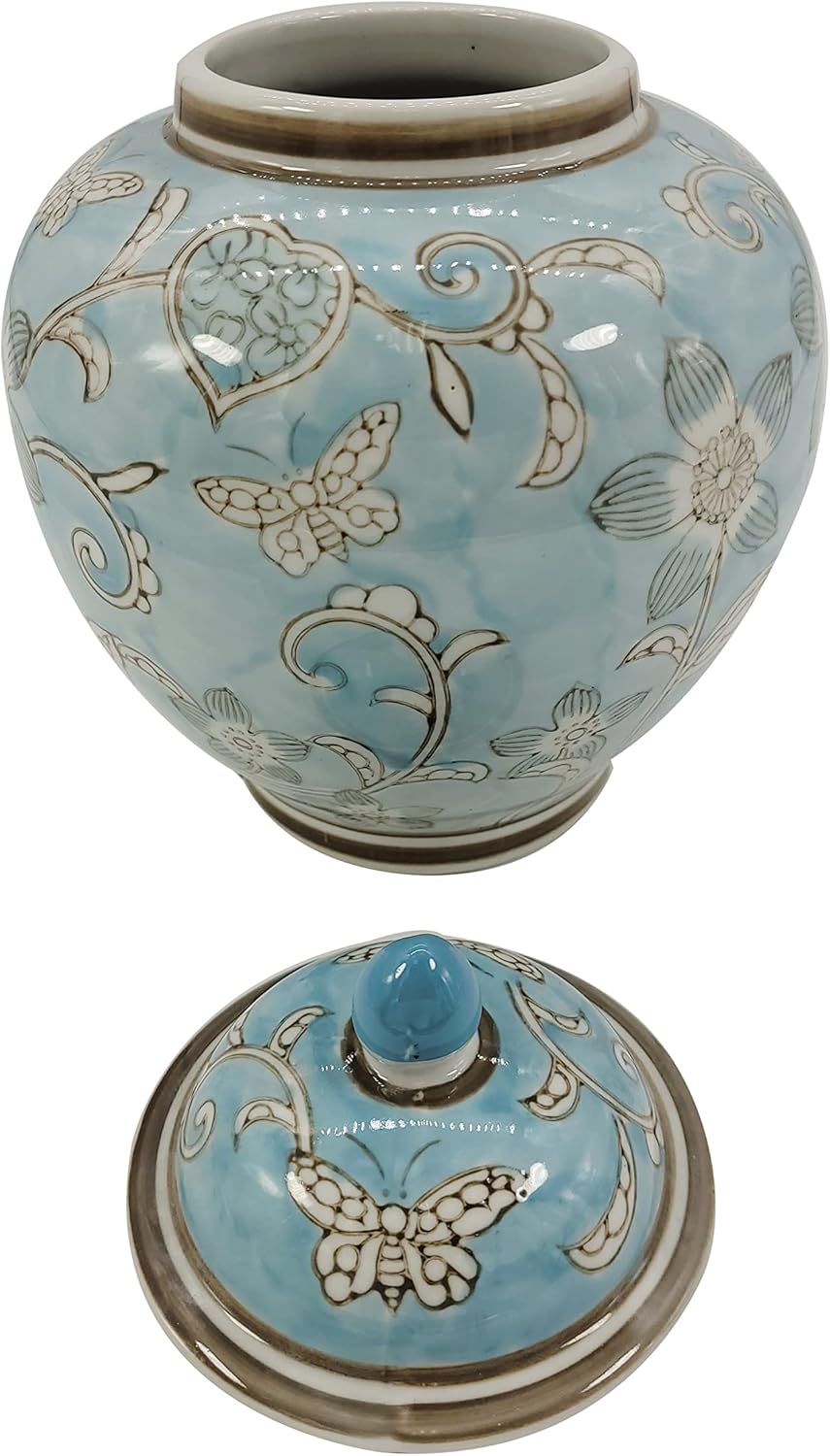 Ginger Jar / Light Blue and White Floral Chinoiserie Ginger Jar 10 / Light Blue & White