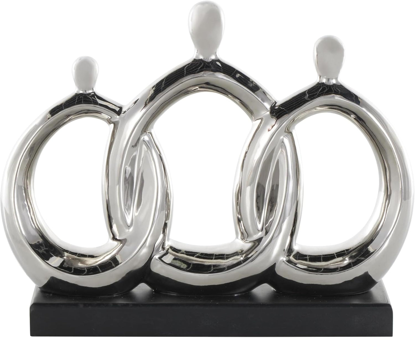 Ceramic Family 3 Figure Sculpture / Silver / 2 x 1 x 10