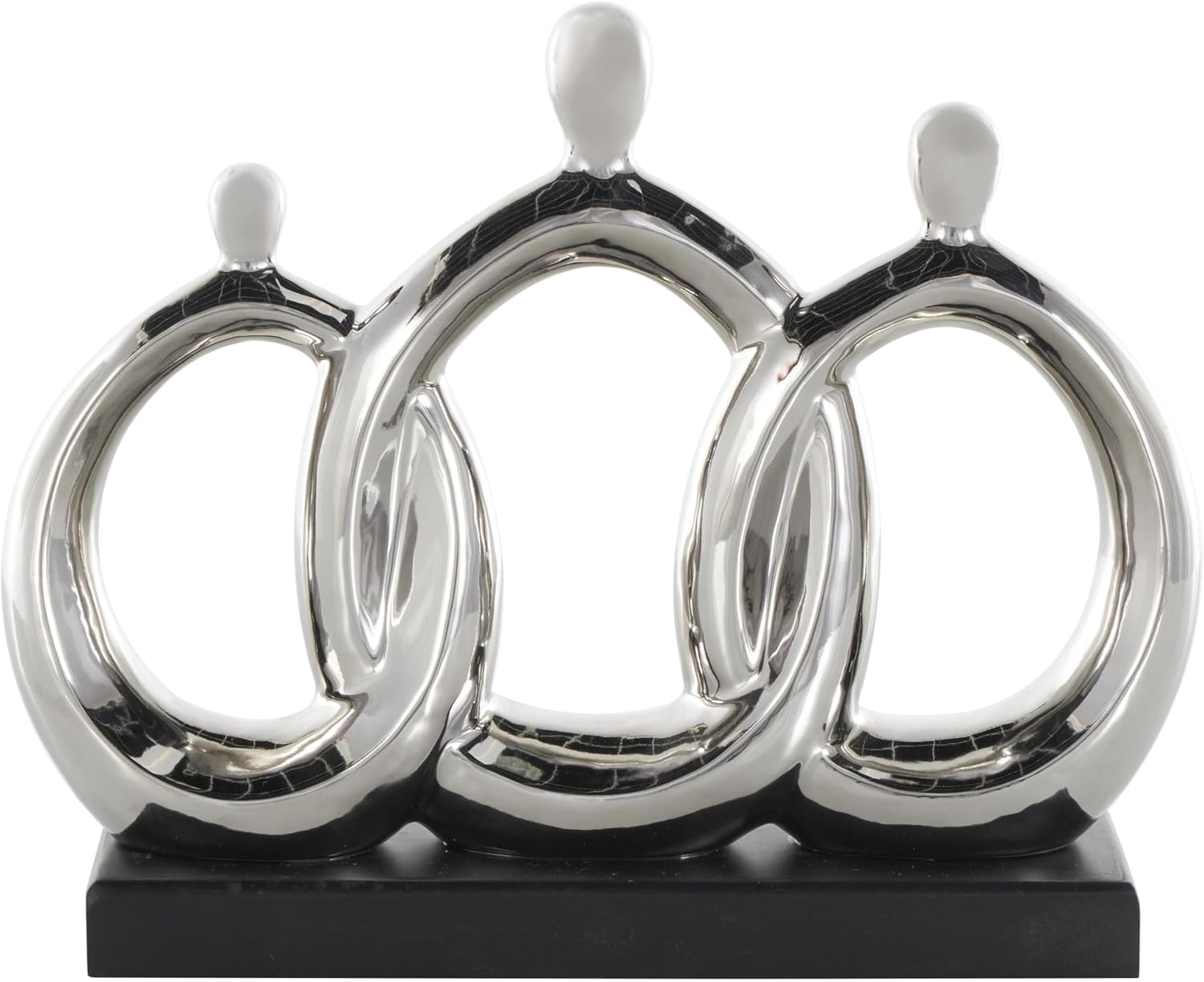 Ceramic Family 3 Figure Sculpture / Silver / 2 x 1 x 10