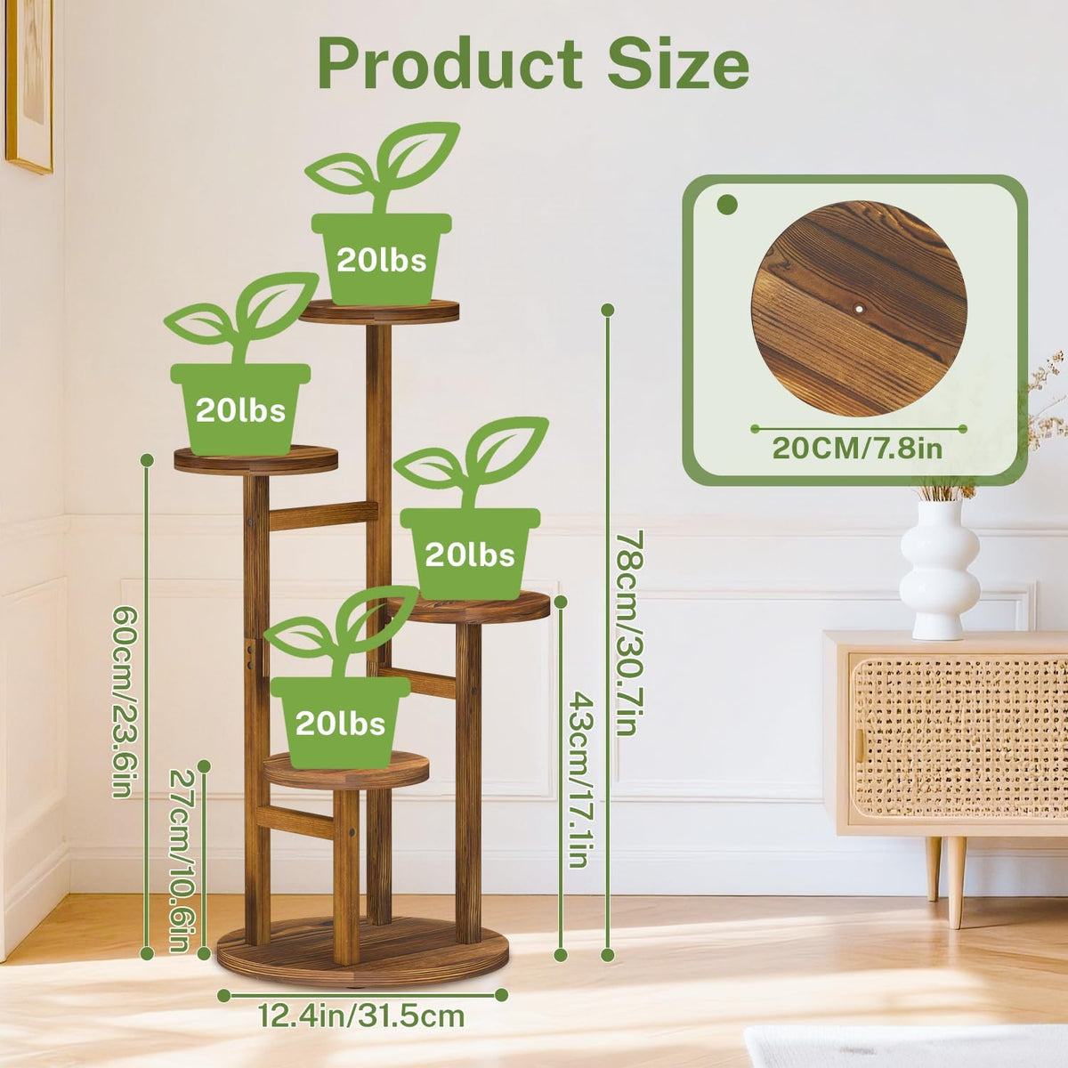 iDavosic.ly 4 Tier Wood Plant Stand Indoor Outdoor Corner Tall Shelf, Brown | Sturdy Tiered Orchid Display Rack