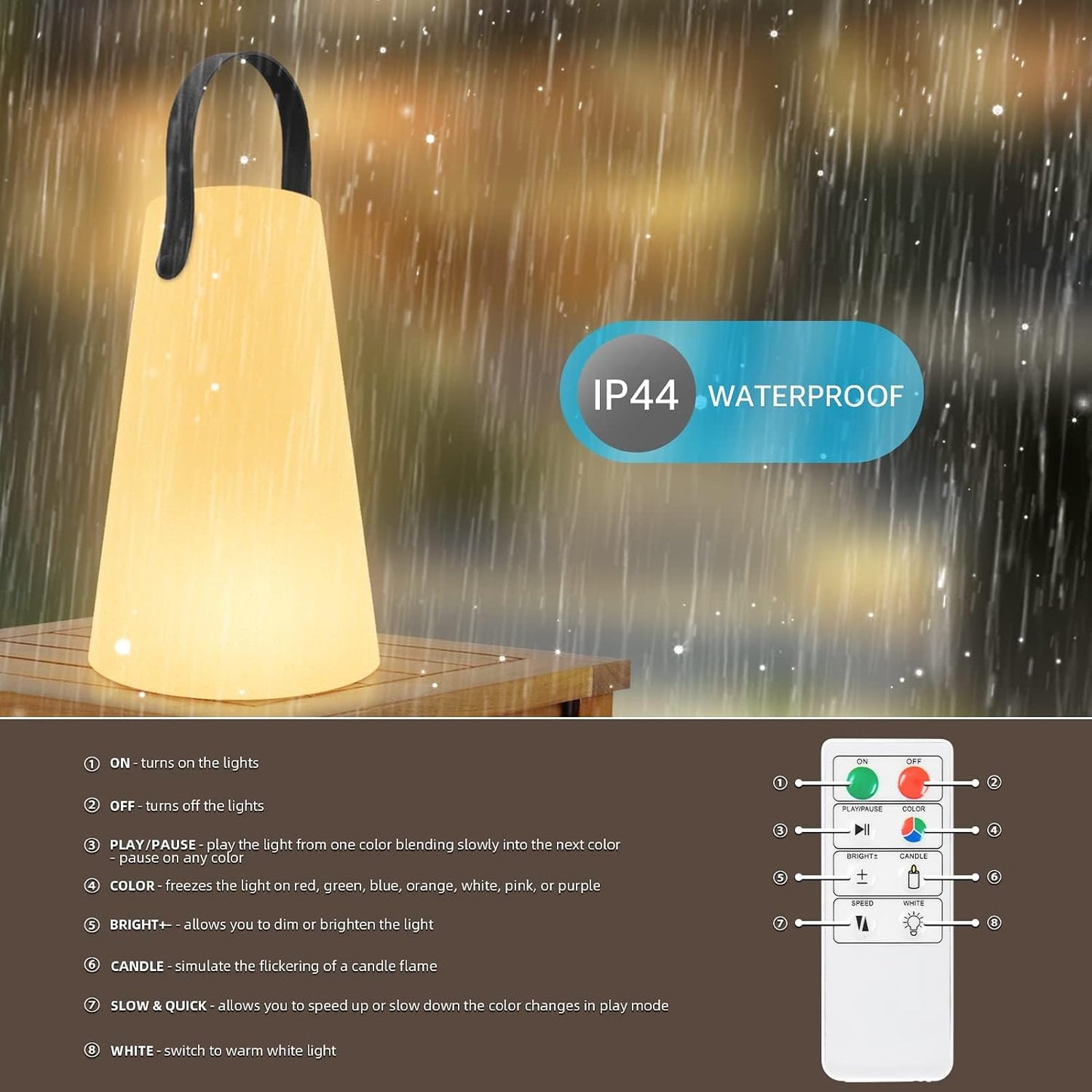 Outdoor Lanterns, GGII Rechargeable Camping Lantern with IP44 Waterproof, Battery Operated Outdoor Portable Cordless