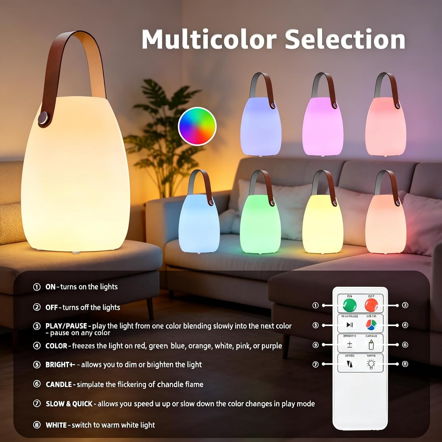 uuffoo 2 Pack Rechargeable Portable Table Lamp with Remote | Cordless RGB Lantern, Decorative LED Night Light, IP44