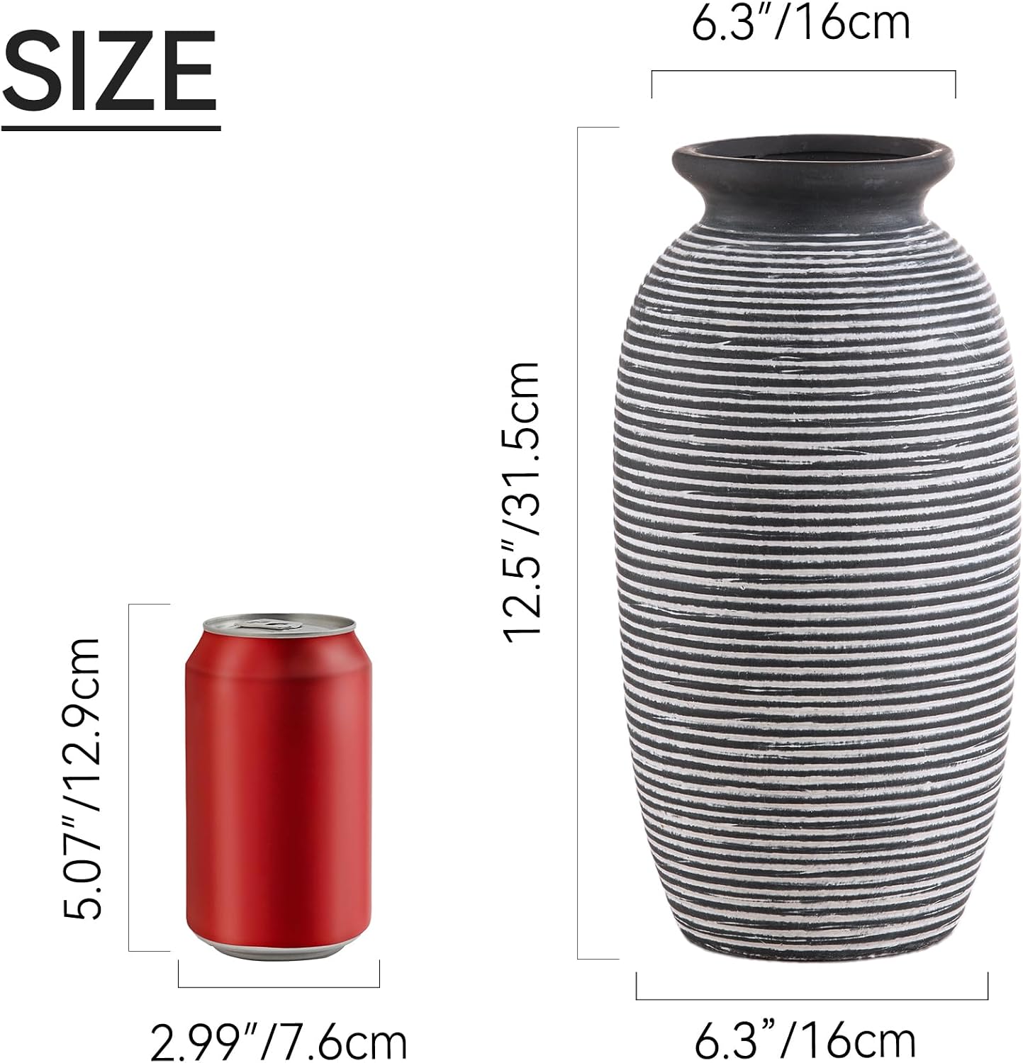 Ceramic Rustic Vase / 12.5" H - Black