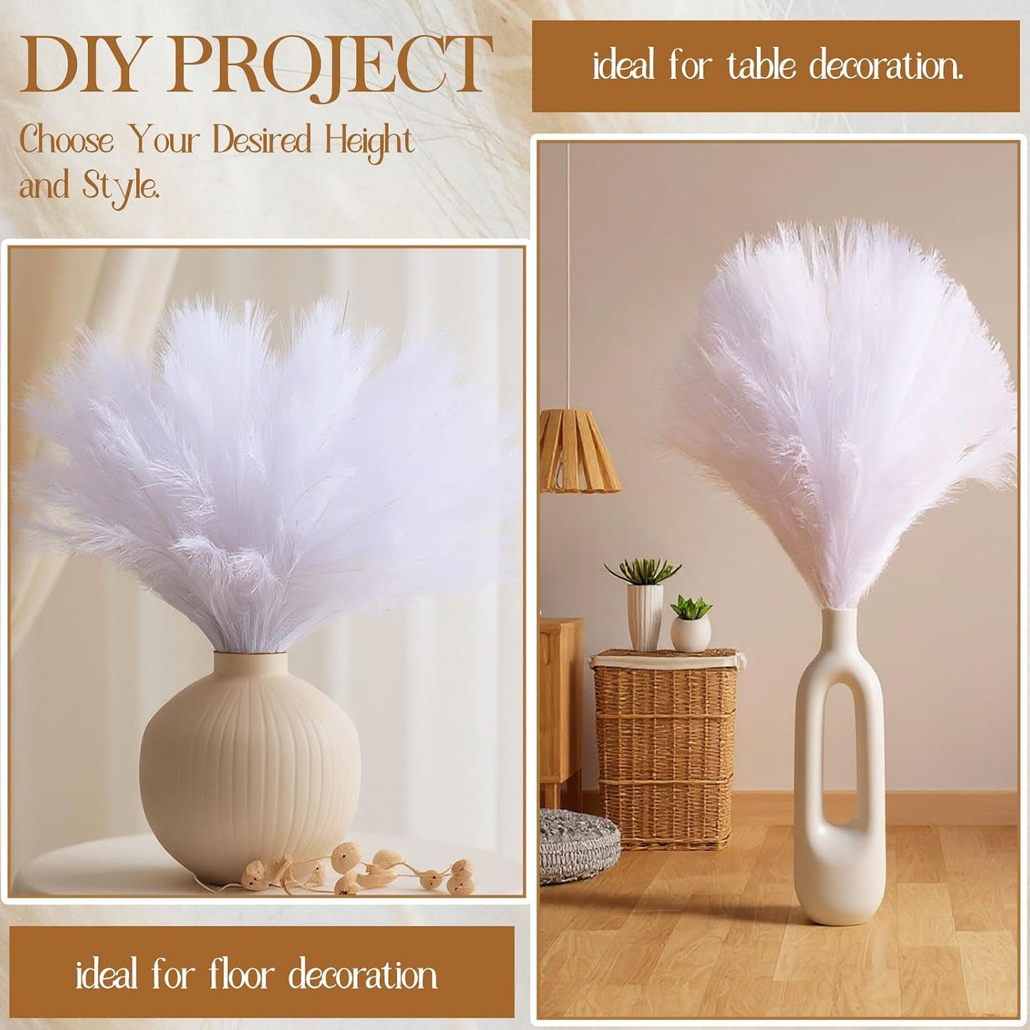 Pampas Grass Faux Tall Pampas Grass Decor Bulk Artificial Dried / White / 21.7 Inch / Set of 72