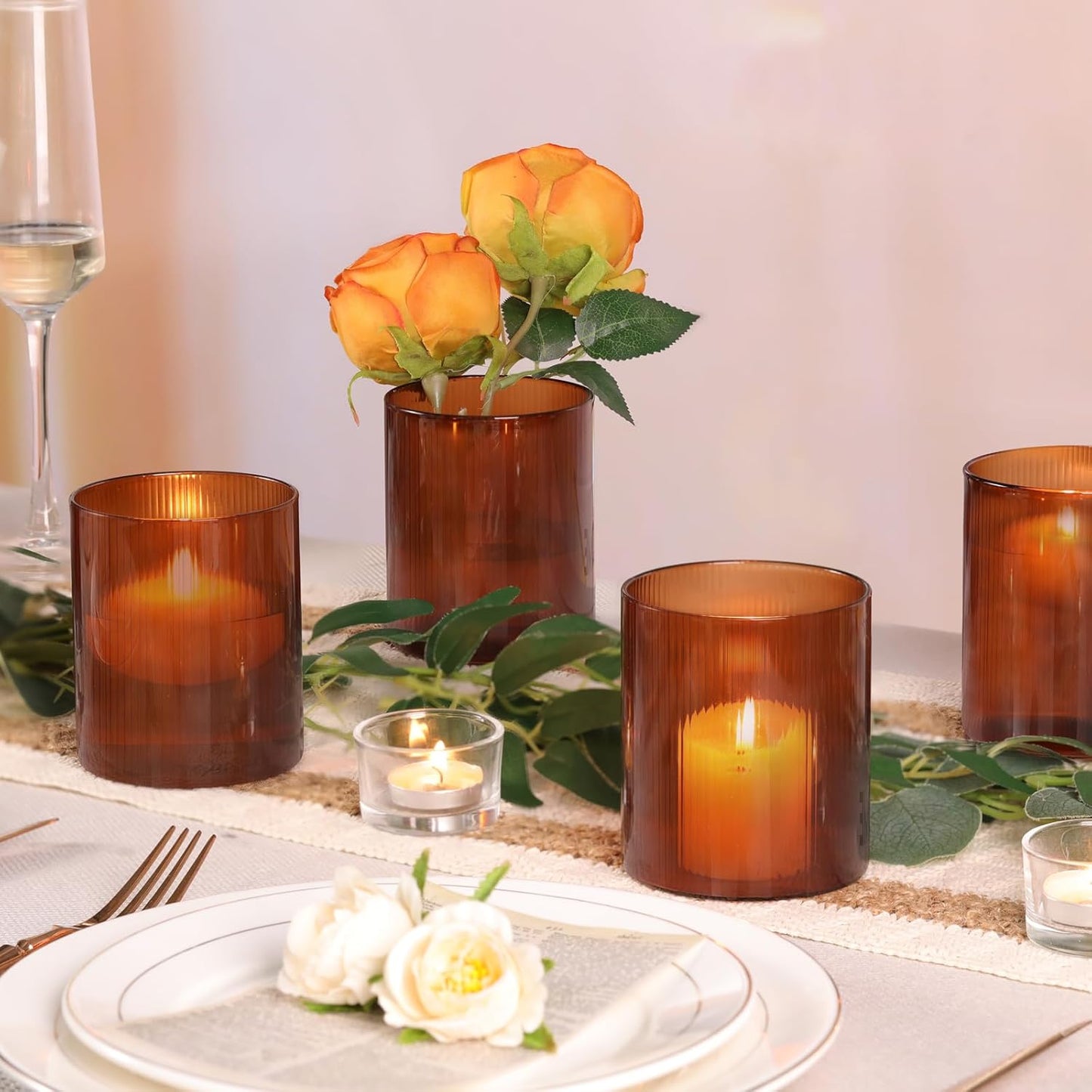 Glass Cylinder Vases for Centerpieces / 4in / Amber / Set of 6