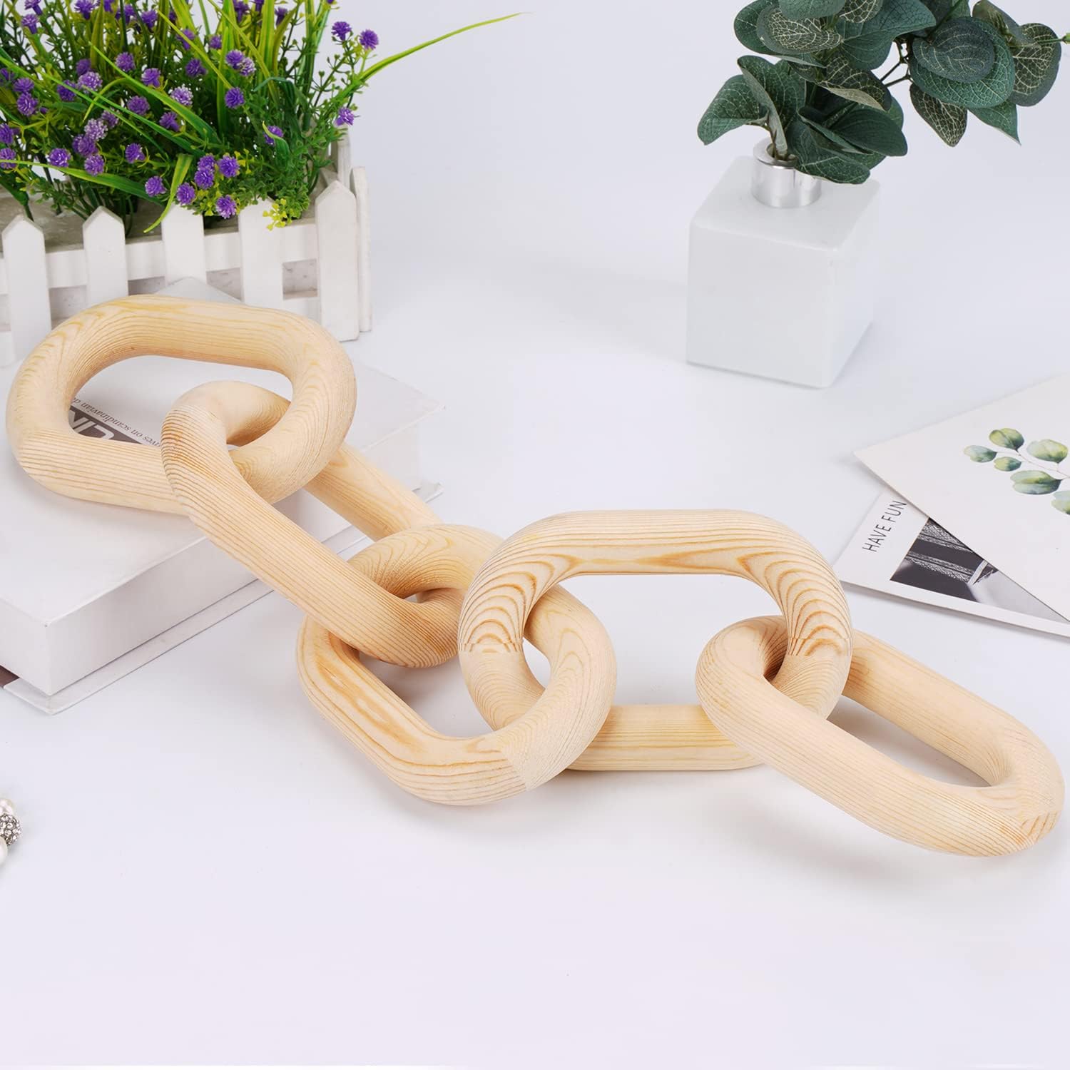 5 Link Chain Decor Hand-Carved Wooden Aesthetic Crafts / Natural