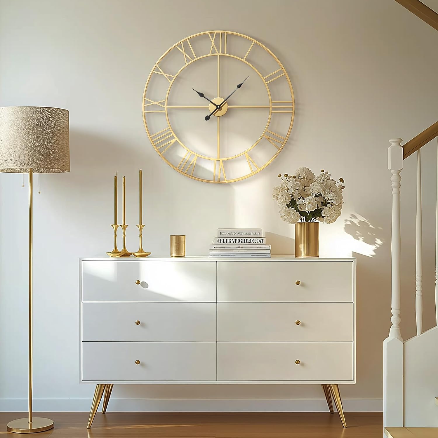 Cuspin Large Gold Wall Clock 30 Inch Decorative Wall Clocks for Living Room | Battery operated, Silent non ticking