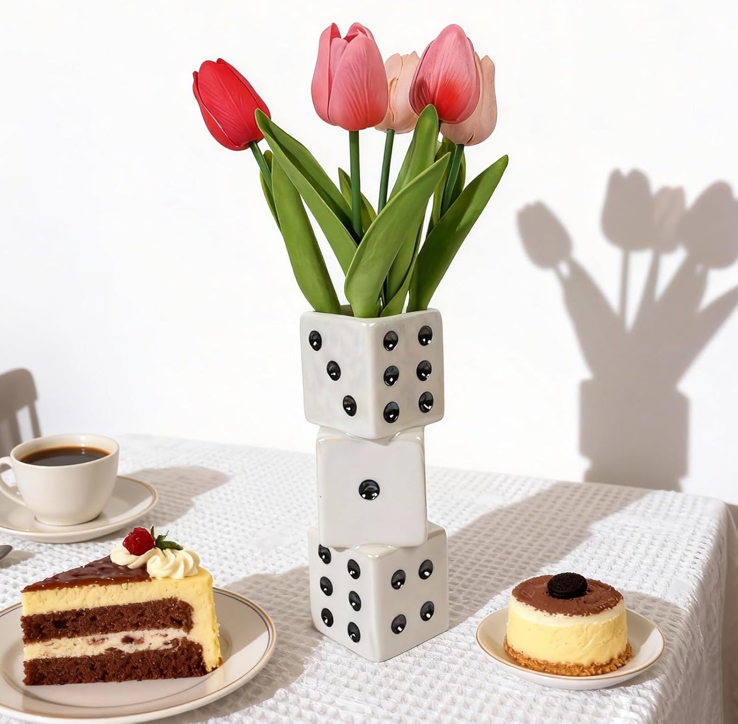 Modern Ceramic Dice Vase / White Dice Vase