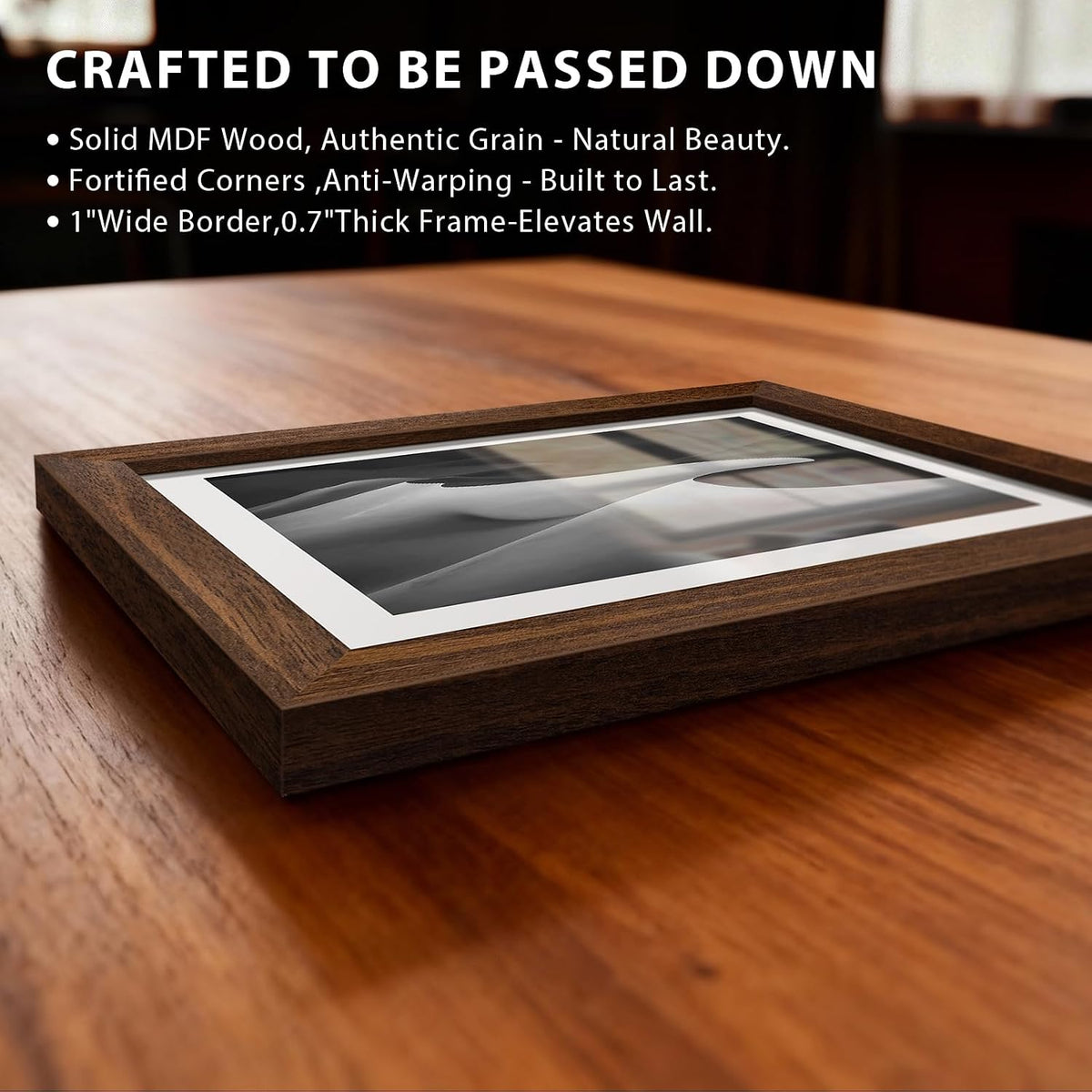 8x10 Picture Frame 4 Pack, Brown Solid Wood Photo Frame with Glass | Tempered Glass, Thick & Wide Border, Vertical or