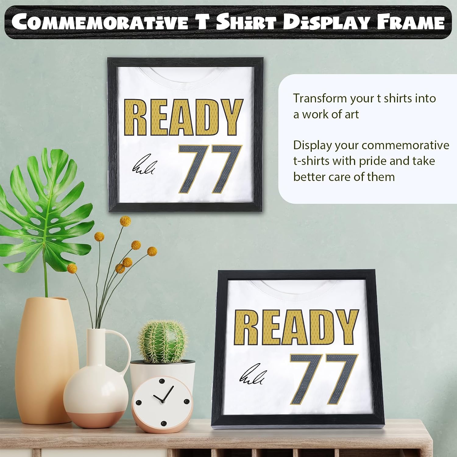 2PACK T Shirt Display Frame, 11.3" X 11.3" Black Imitation Wood Shadow Box | UV-Protective Acrylic, 1" Depth for