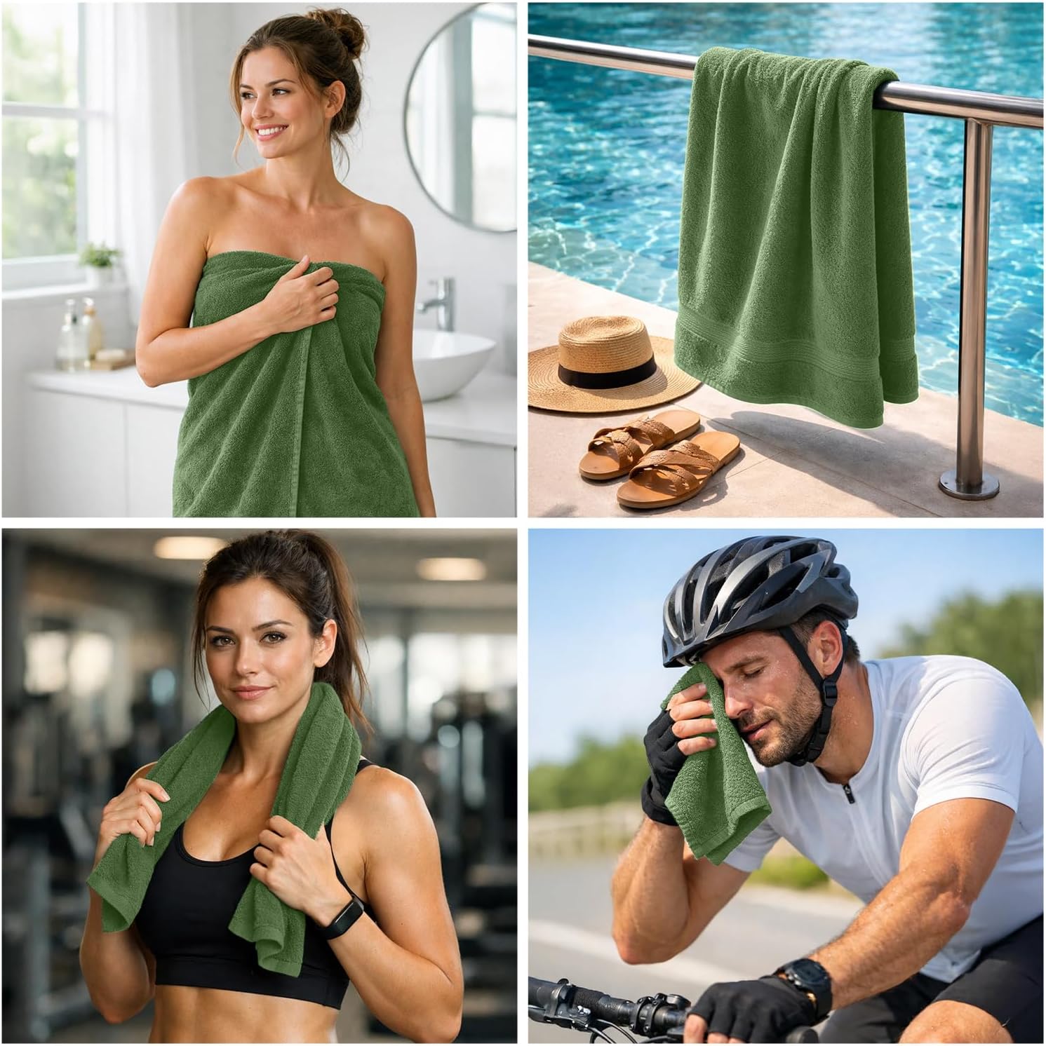 DAN RIVER 8 Piece Luxury Bath Towels for Bathroom, Towel Set, Sage Green | 2 Bath towels, 2 Hand towels, and 4 Wash