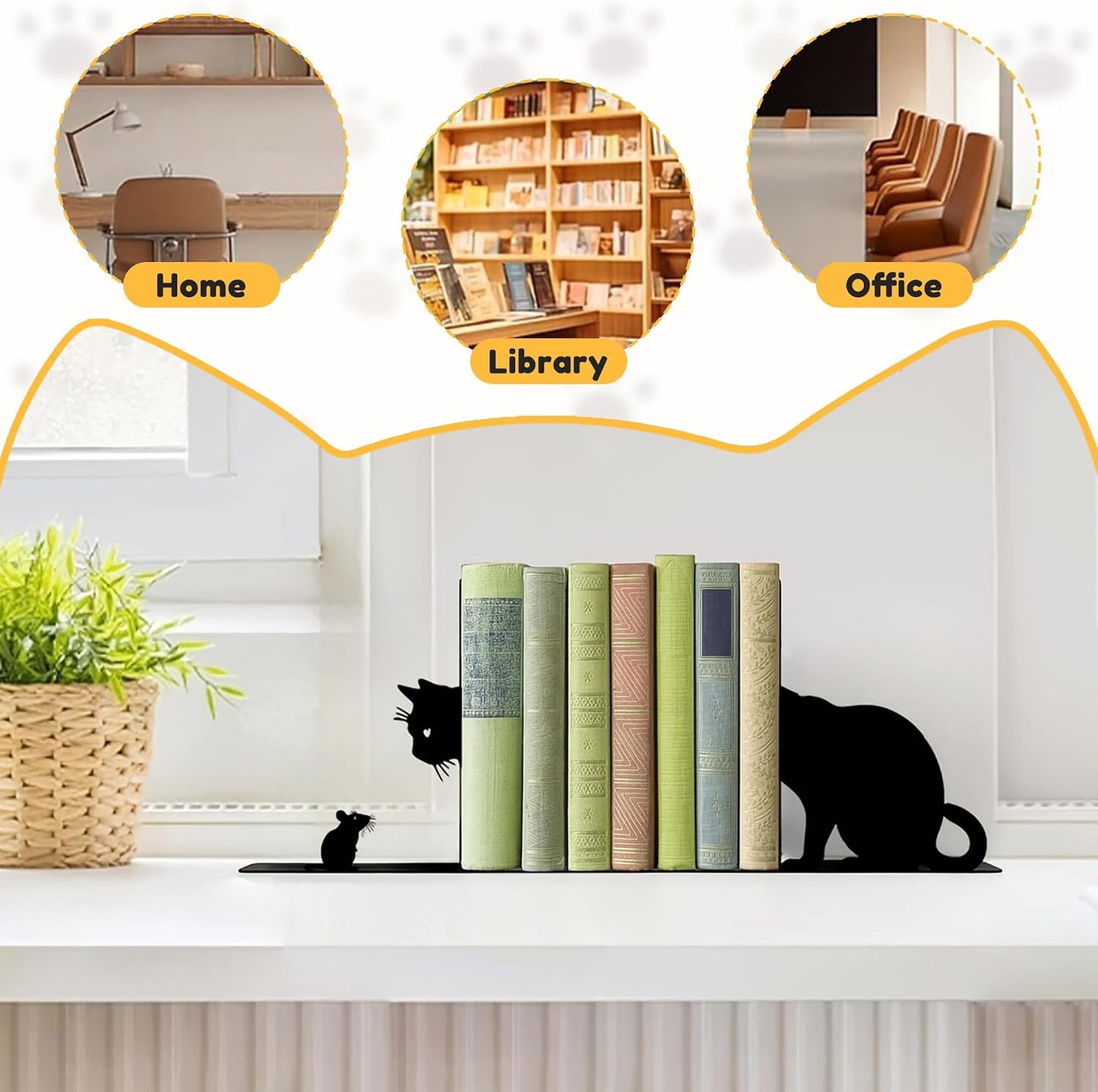Cat and Mouse Metal Bookends Cats Book Ends / Black
