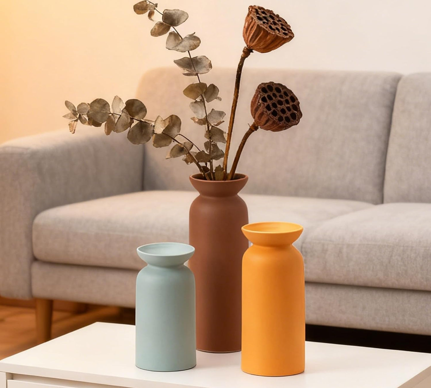 Modern Ceramic Vase / 12 Brown/yellow/green / Set of 3