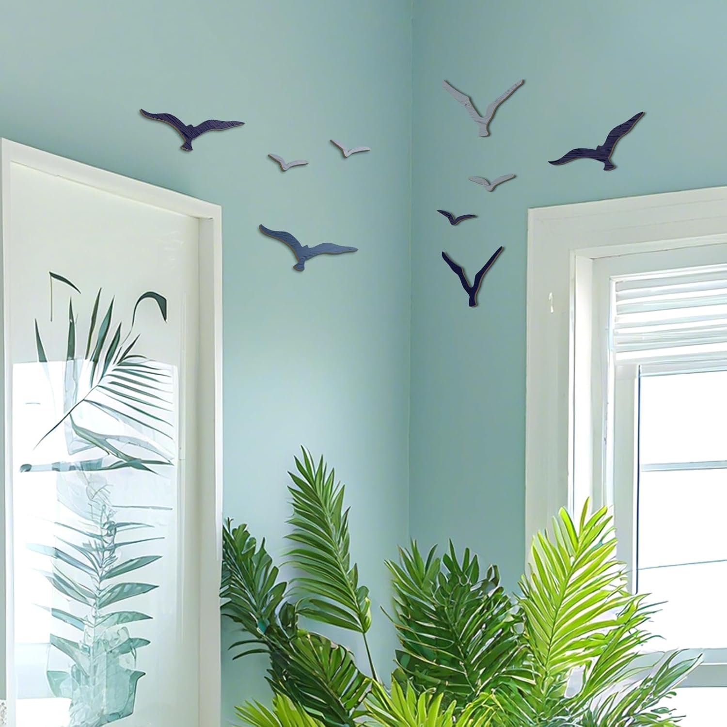 Wooden Seagull Wall Decor Nautical Theme Beach Coastal Art Small Seagull Sea / Blue / Set of 11