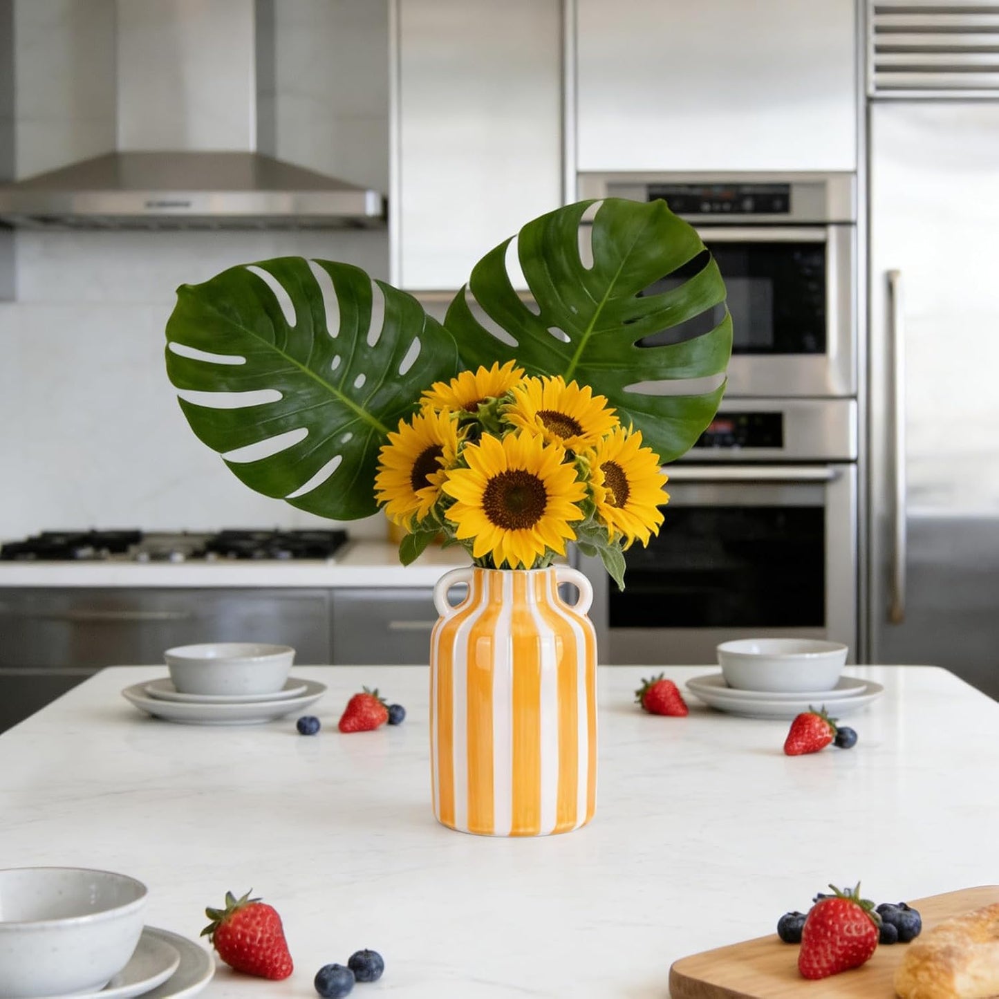Ceramic Vase / Yellow and White