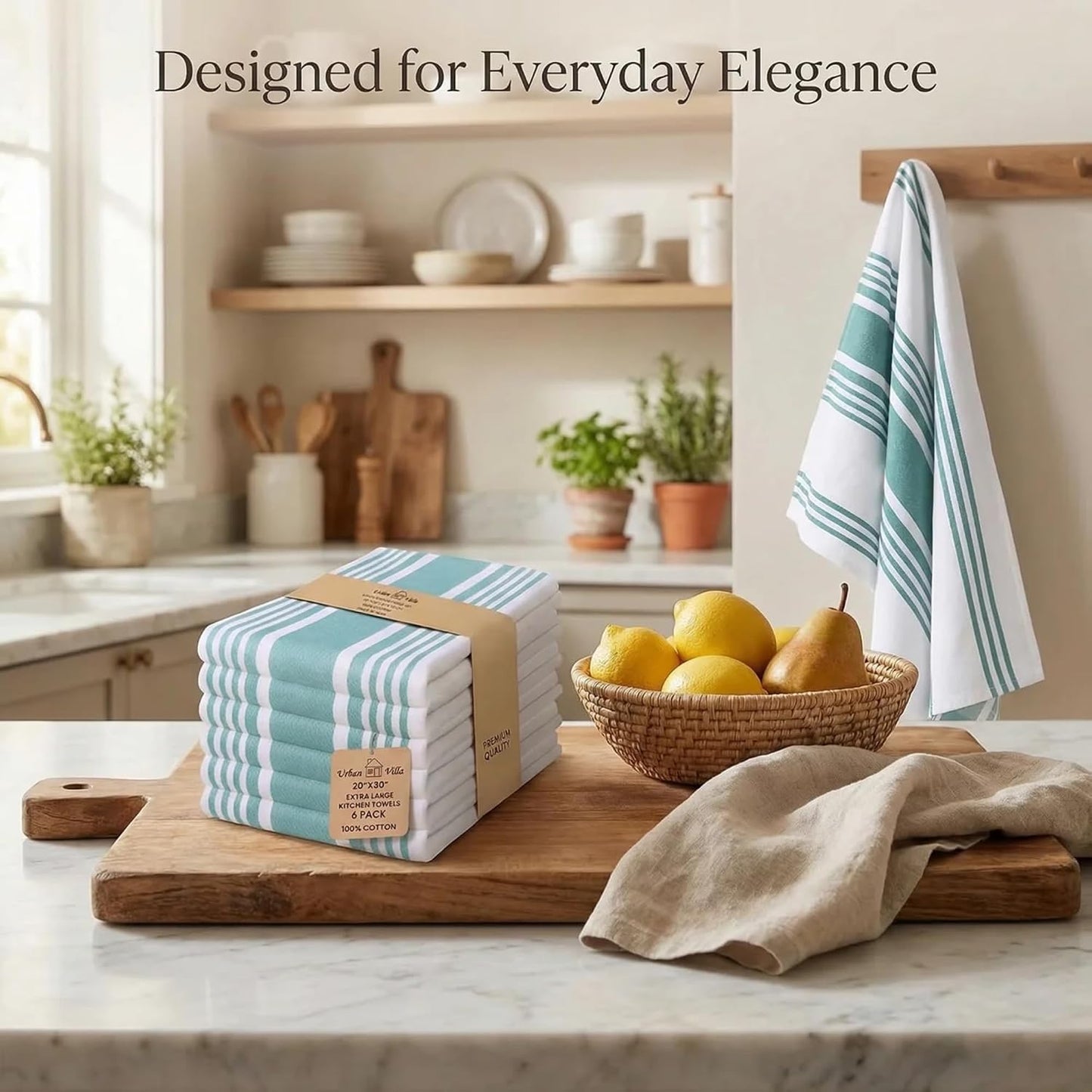 Urban Villa Kitchen Towels Cotton Dish Towels 20”x30” (Set of 6) Aqua