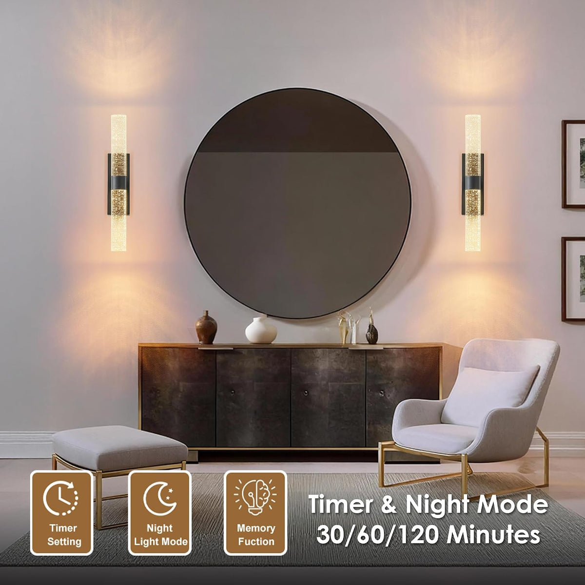KARTOOSH Battery Operated Wall Sconce Set of Two with Remote Control | Rechargeable Wireless Wall Decor Light, 3CCT