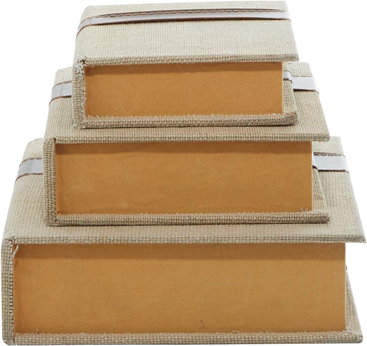 Linen Fabric Decorative Box Faux Storage Book Book Shaped Boxes / Brown / 15", 12", 9"H / Set of 3
