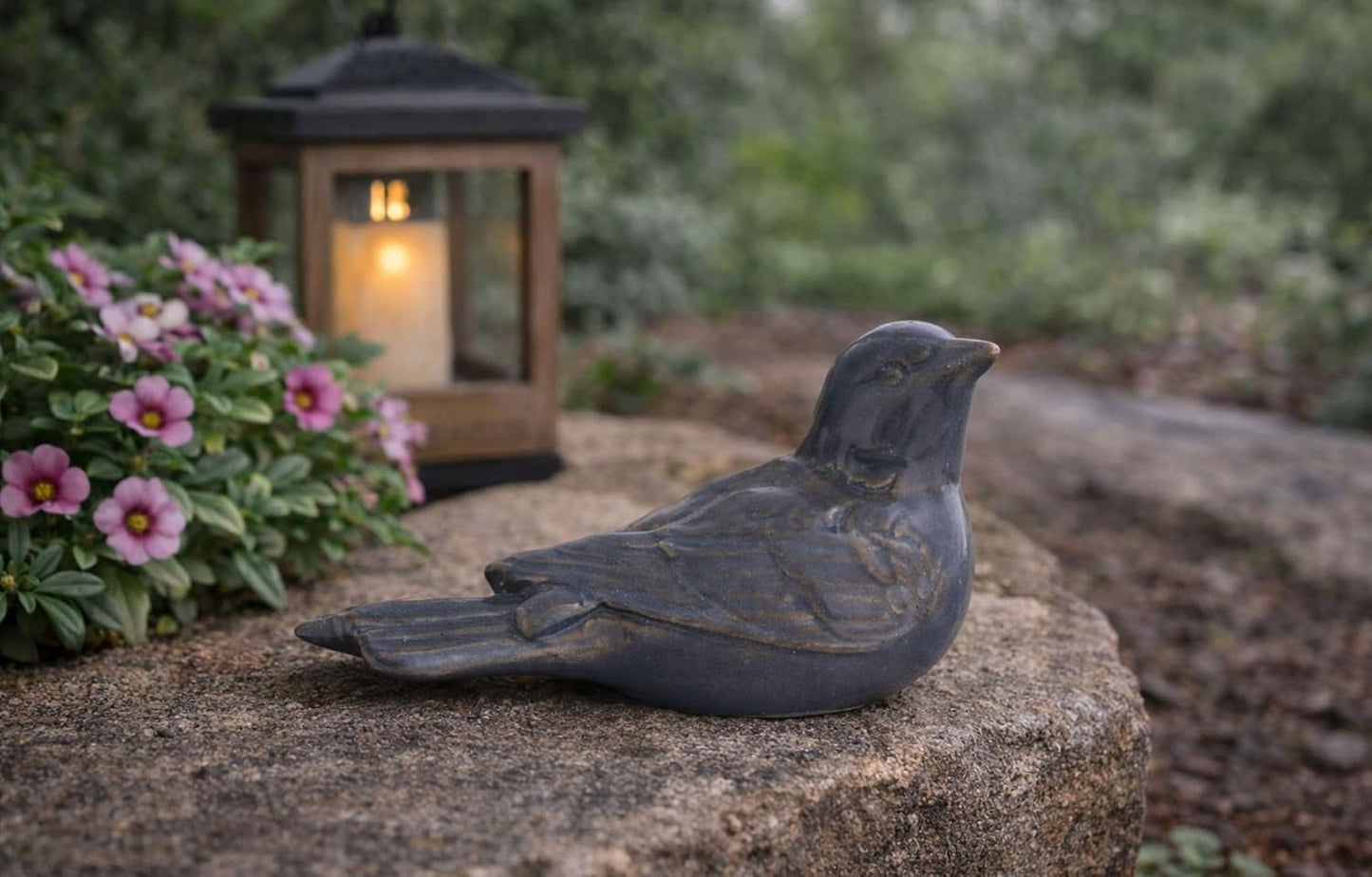 Ceramic Bird Figurine Gray Songbird / Blue
