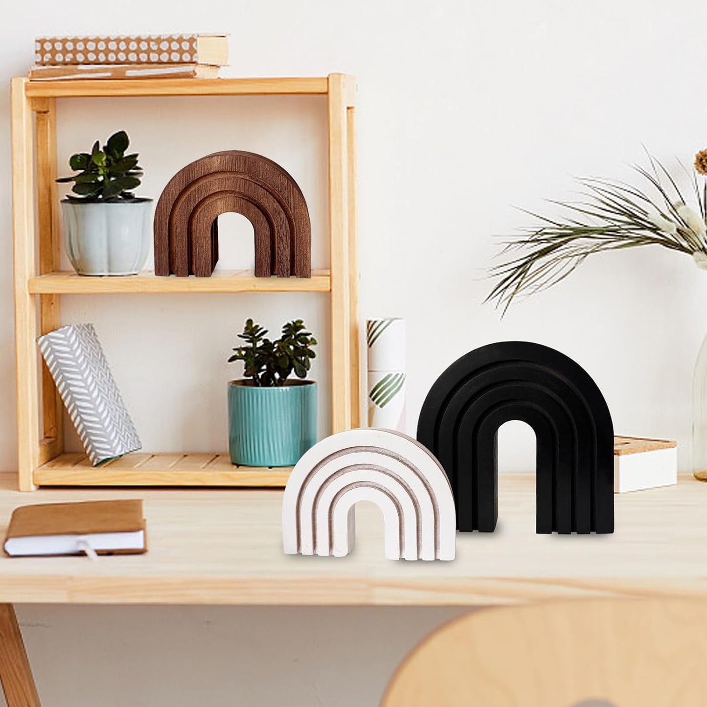 Wooden Arch Decor / Aged Black White Brown / Set of 3
