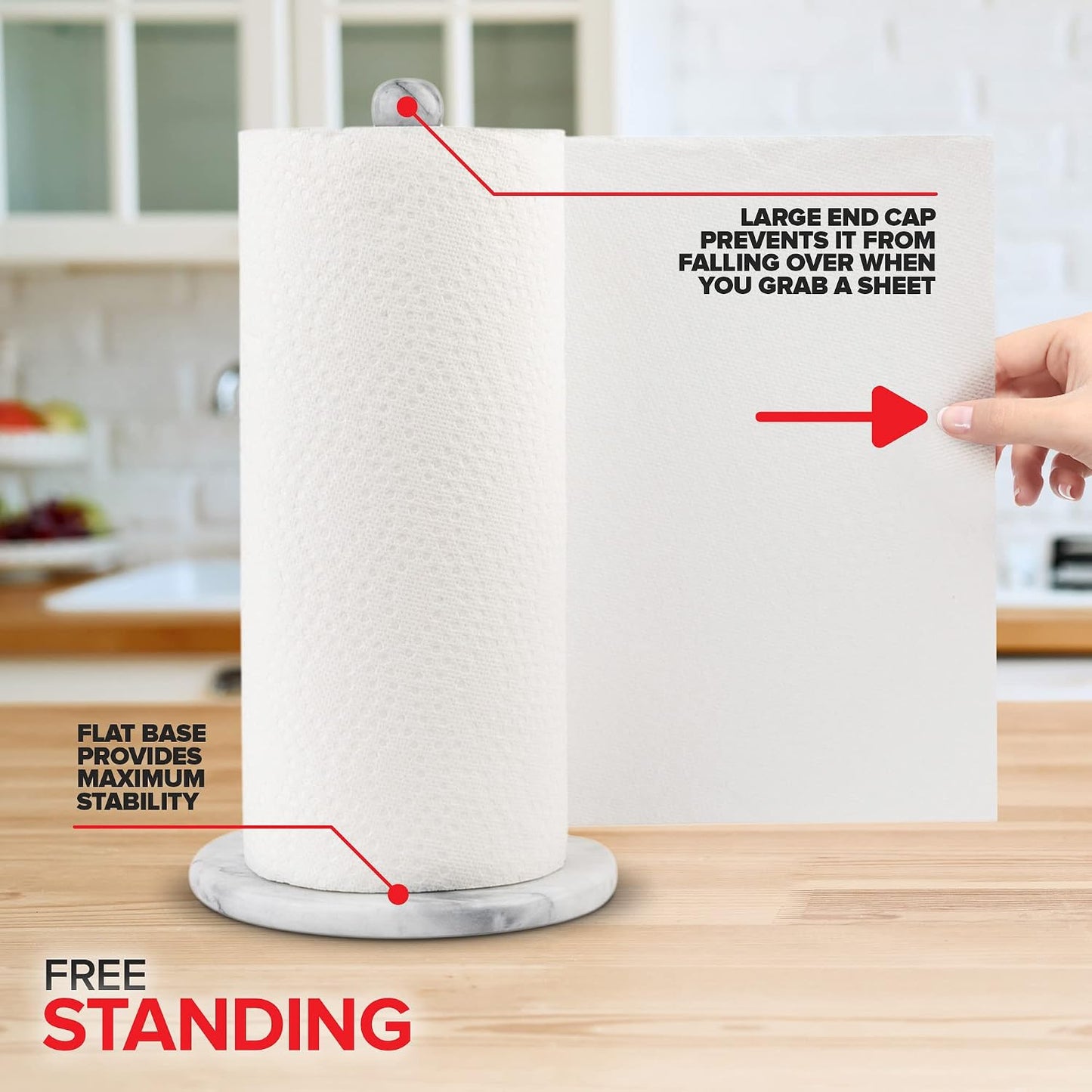 Modern Innovations Marble Paper Towel Holder Countertop Stand in White, for Kitchen and Bathroom, Heavy-Weight