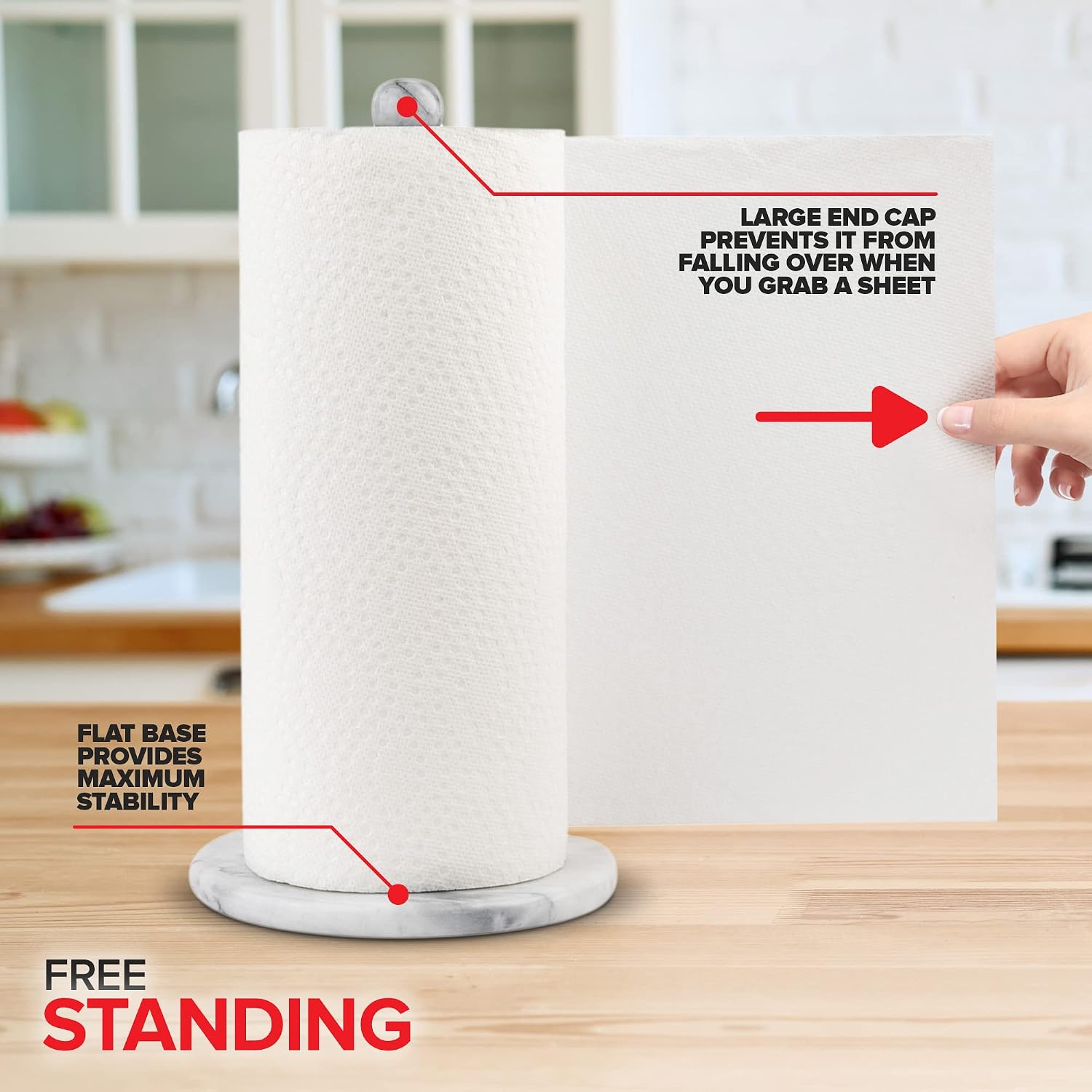 Modern Innovations Marble Paper Towel Holder Countertop Stand in White, for Kitchen and Bathroom, Heavy-Weight