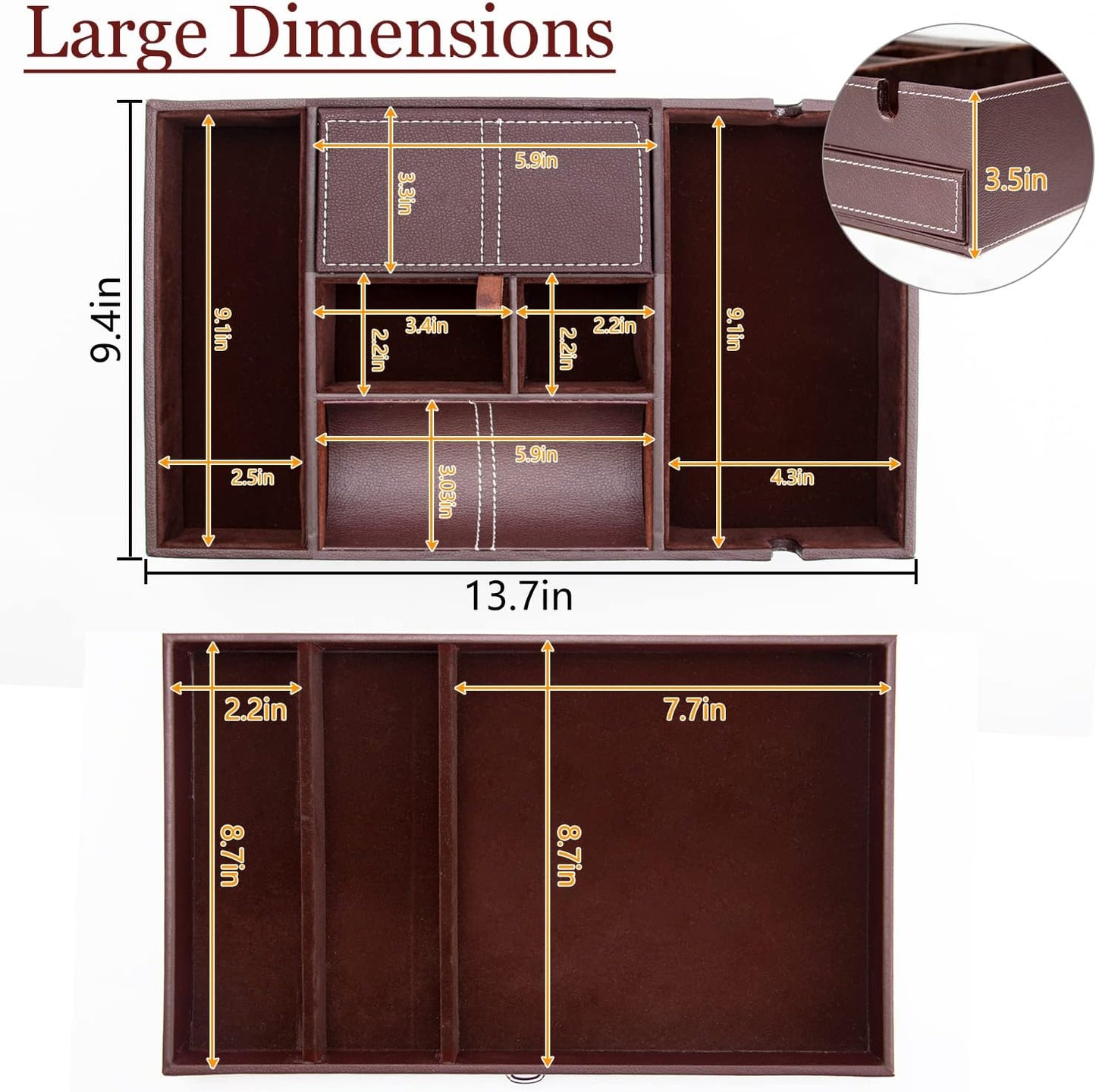 Baoyun Valet Tray for Men, 2 Layers Nightstand Organizers for Men and Women, Leather Jewelry Storage Box, Mens Dresser