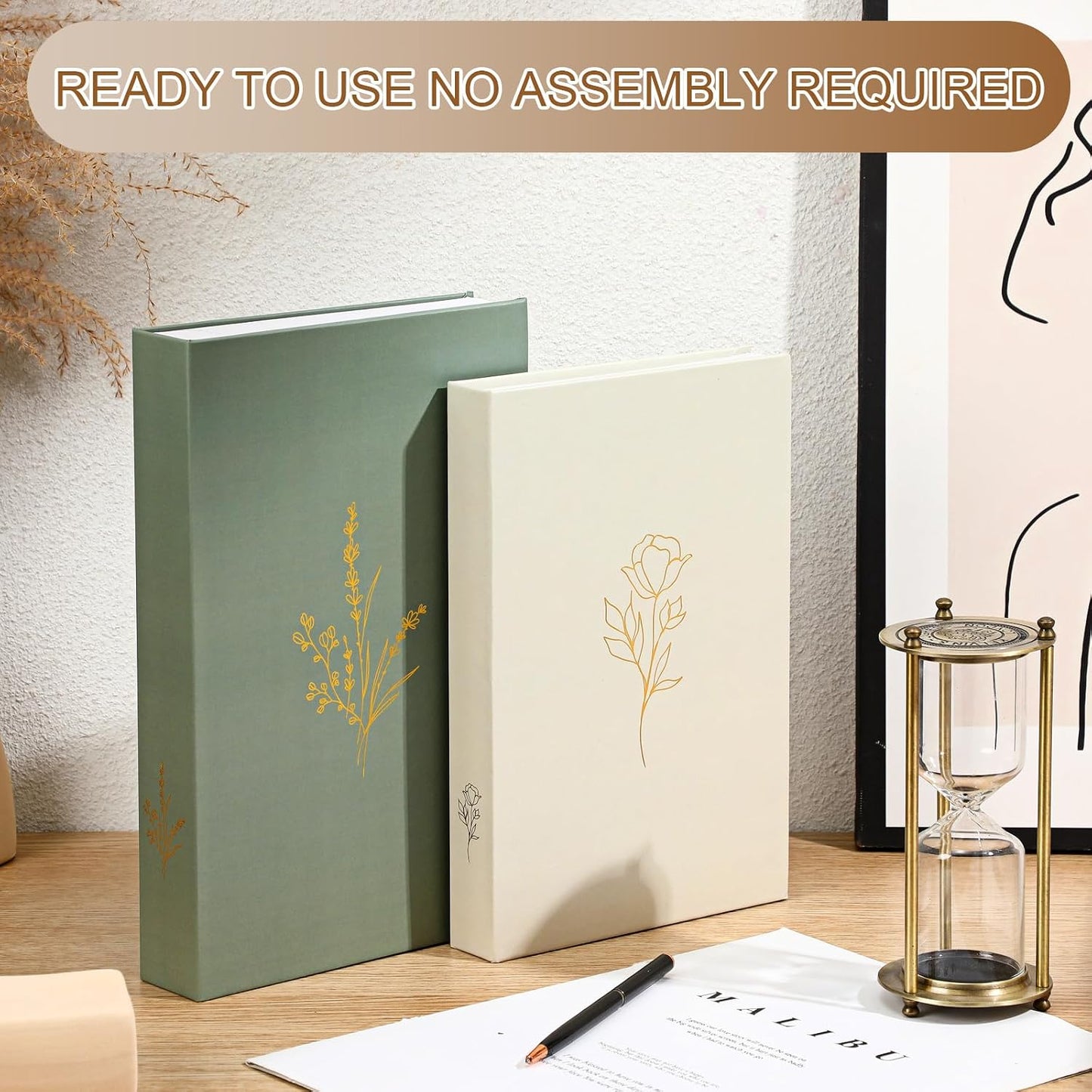 Faux Books Stacked for Decoration / Sage Green,beige / Set of 2