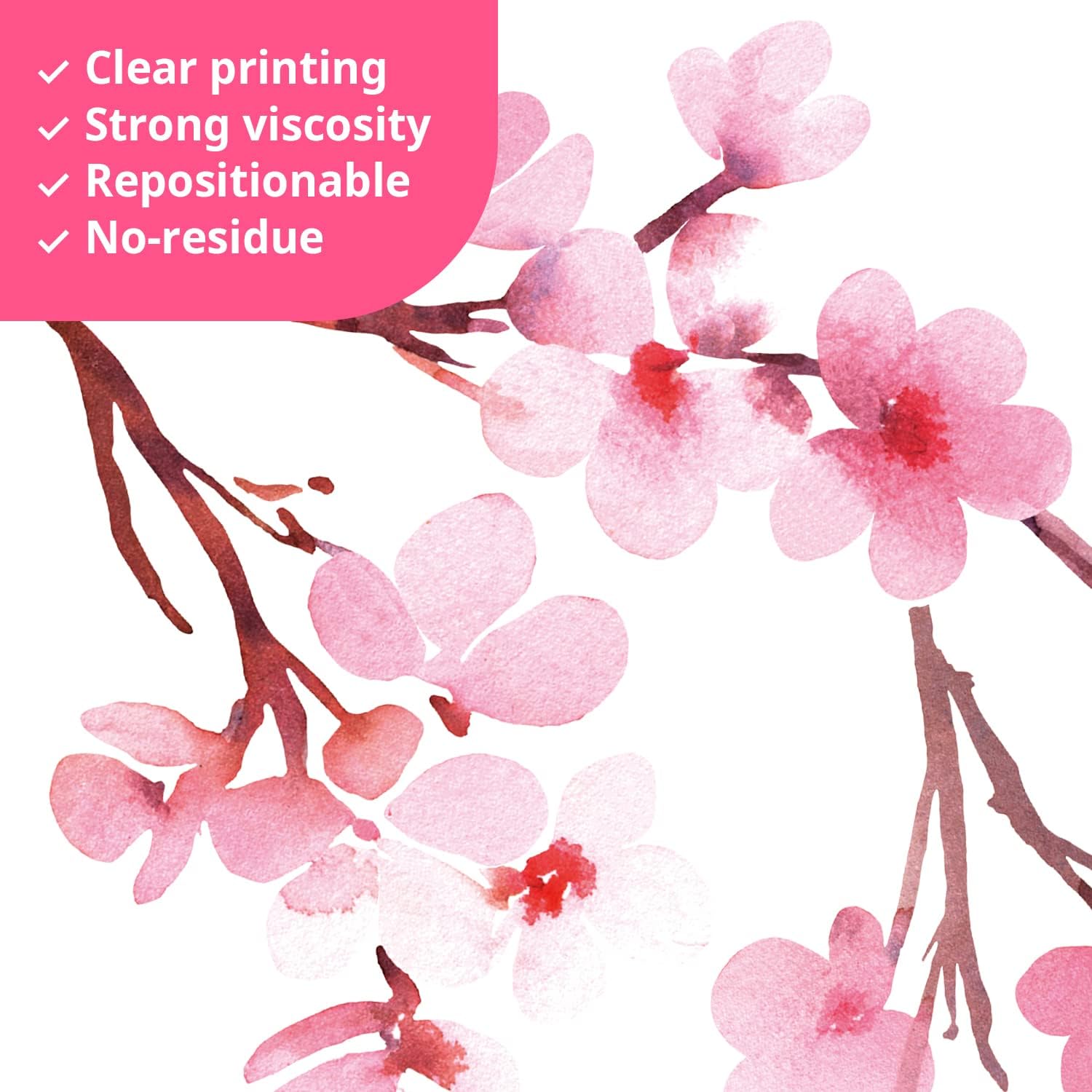 DS12-2003P1903 Watercolor Cherry Blossoms Kids Wall Stickers Wall Decals Peel and Stick Removable